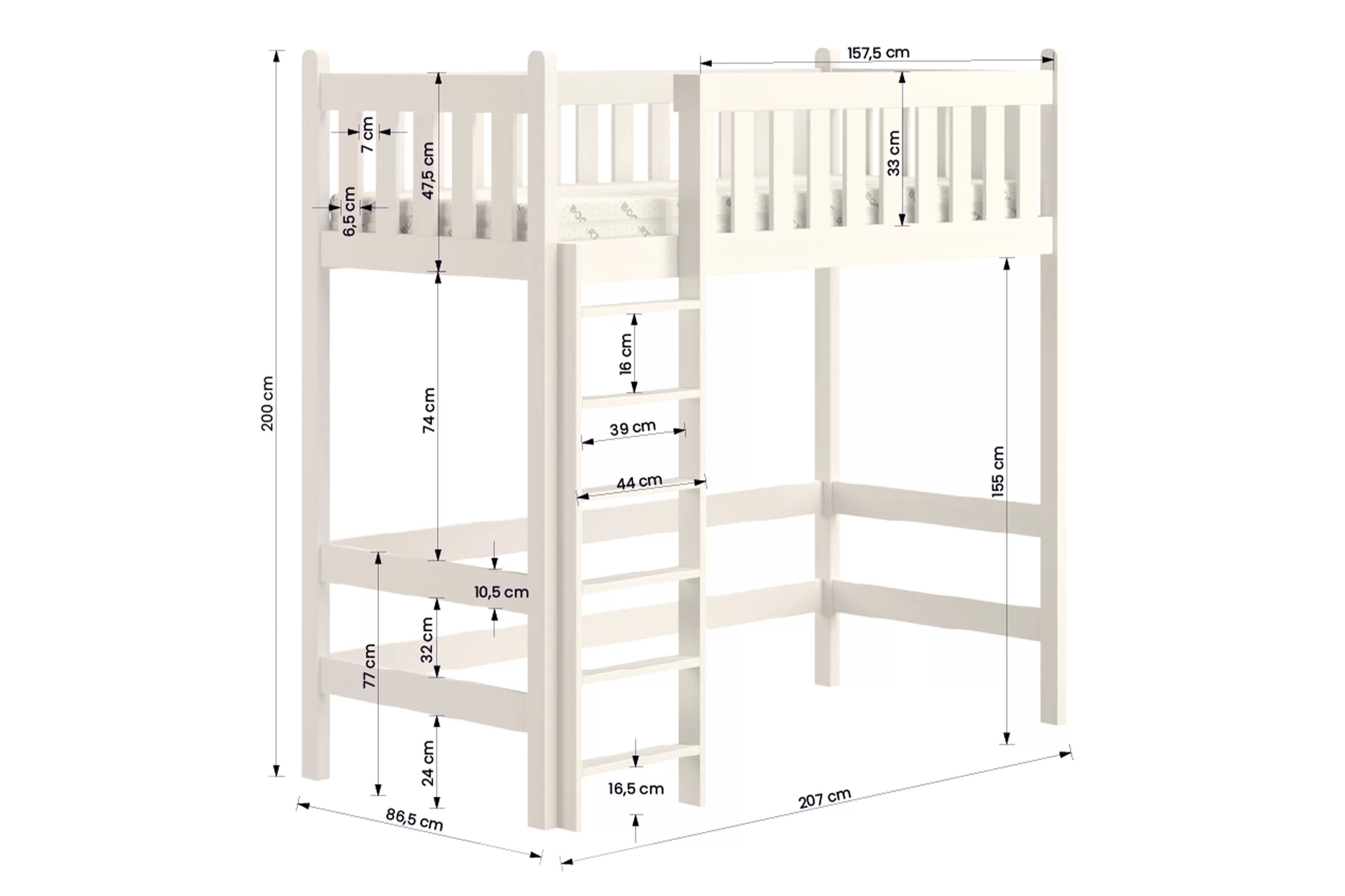 Vyvýšená detská posteľ Swen - 80x200 cm - šedá Posteľ drevená Swen 80x200 vyvýšená - šedý