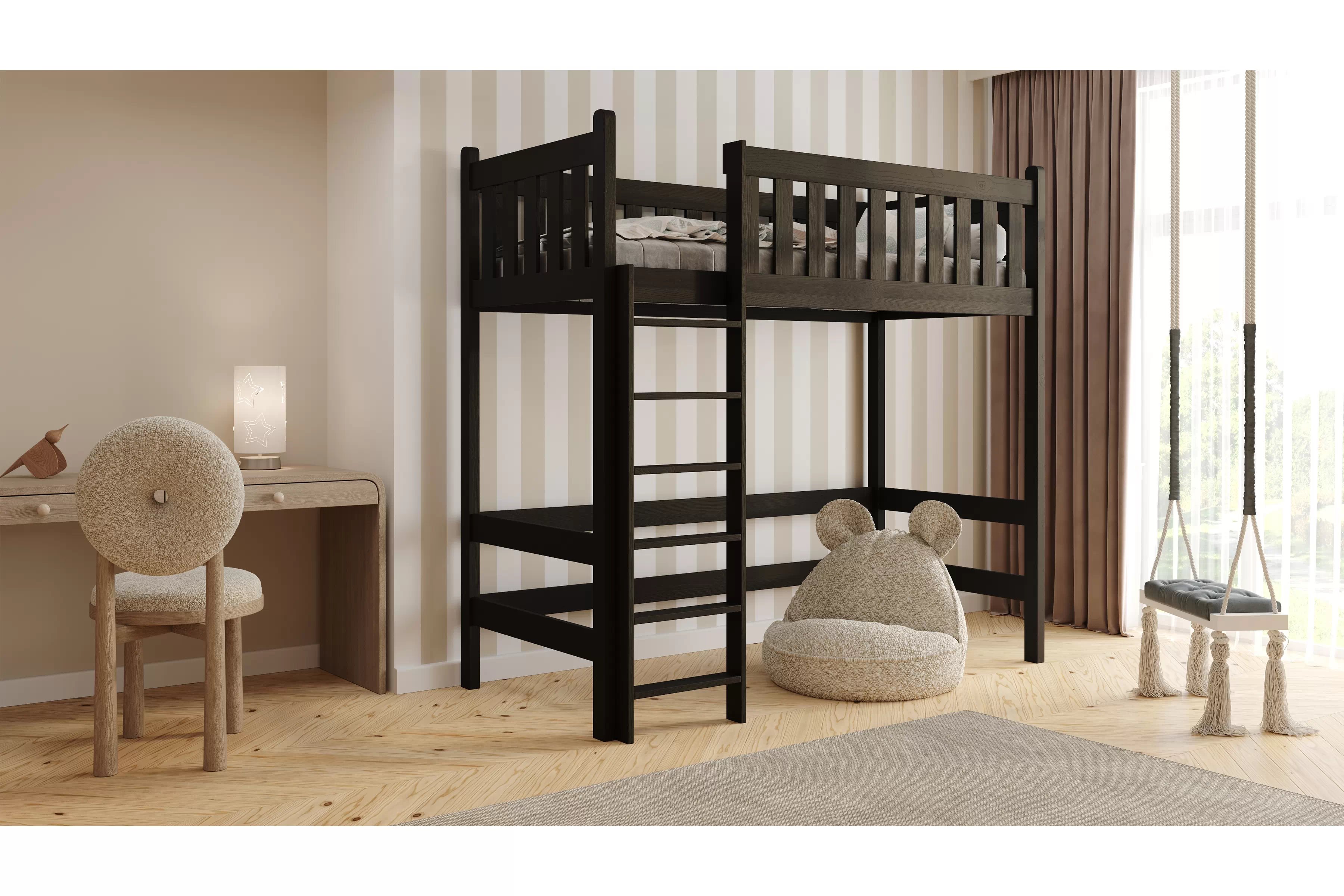 Vyvýšená dřevěná postel Swen 90x200 - černá Postel dřevěná Swen 90x200 vyvýšená postel - černá