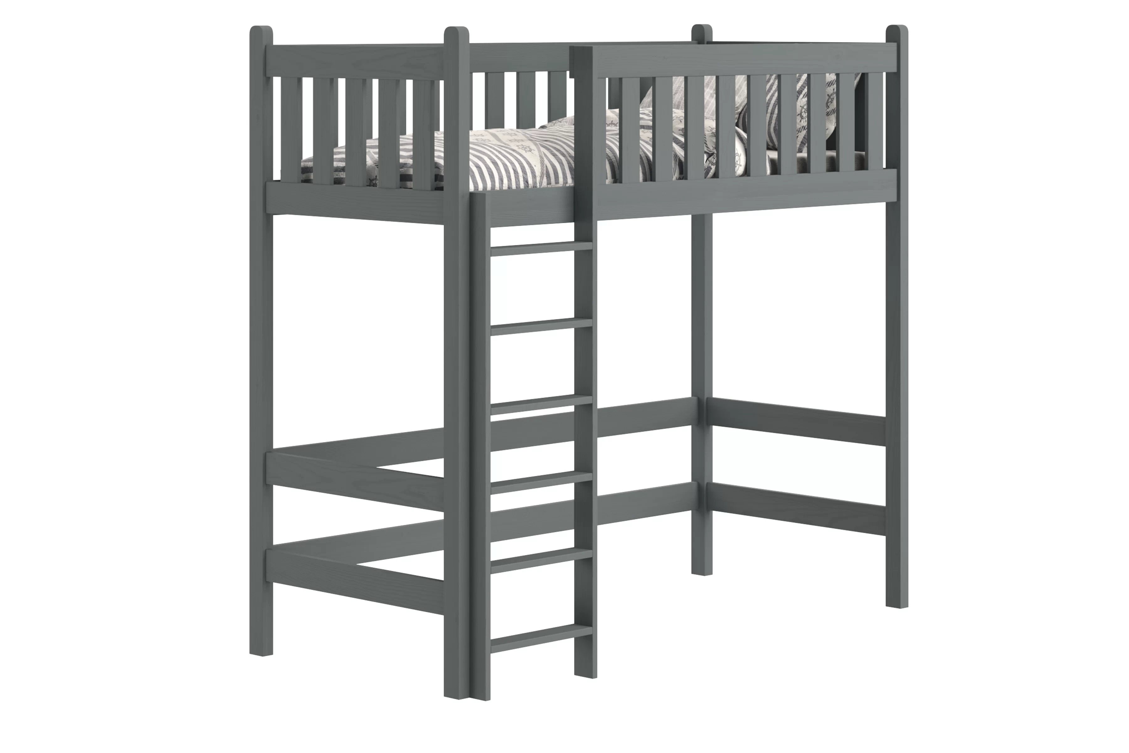 Vyvýšená detská posteľ Swen - 90x200 cm - grafitová Posteľ drevená Swen 90x200 vyvýšená - grafit