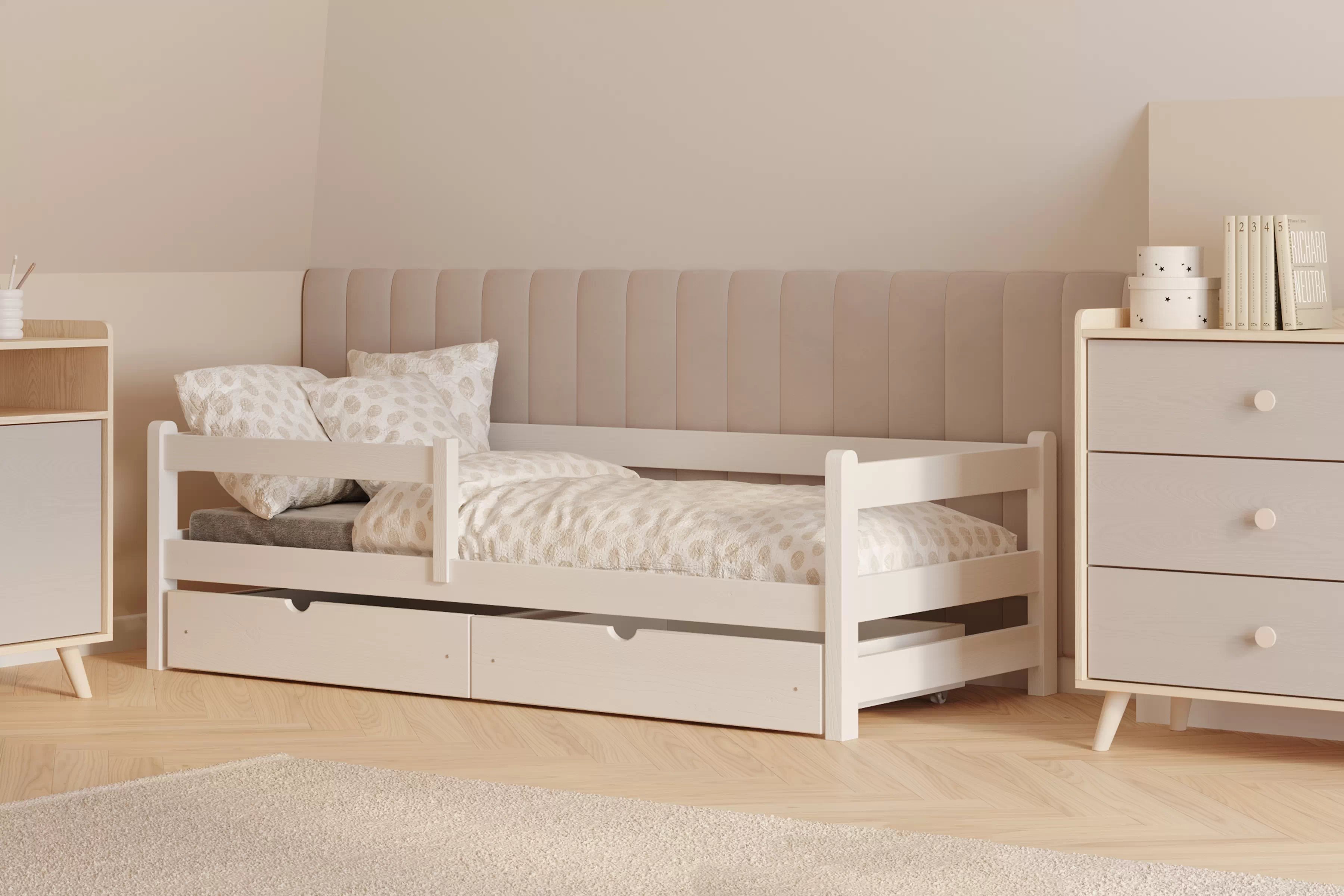 Detská posteľ Alis so zásuvkami - 70x140 cm - biela Posteľ dzieciece Alis 70x140 prízemná - Biely