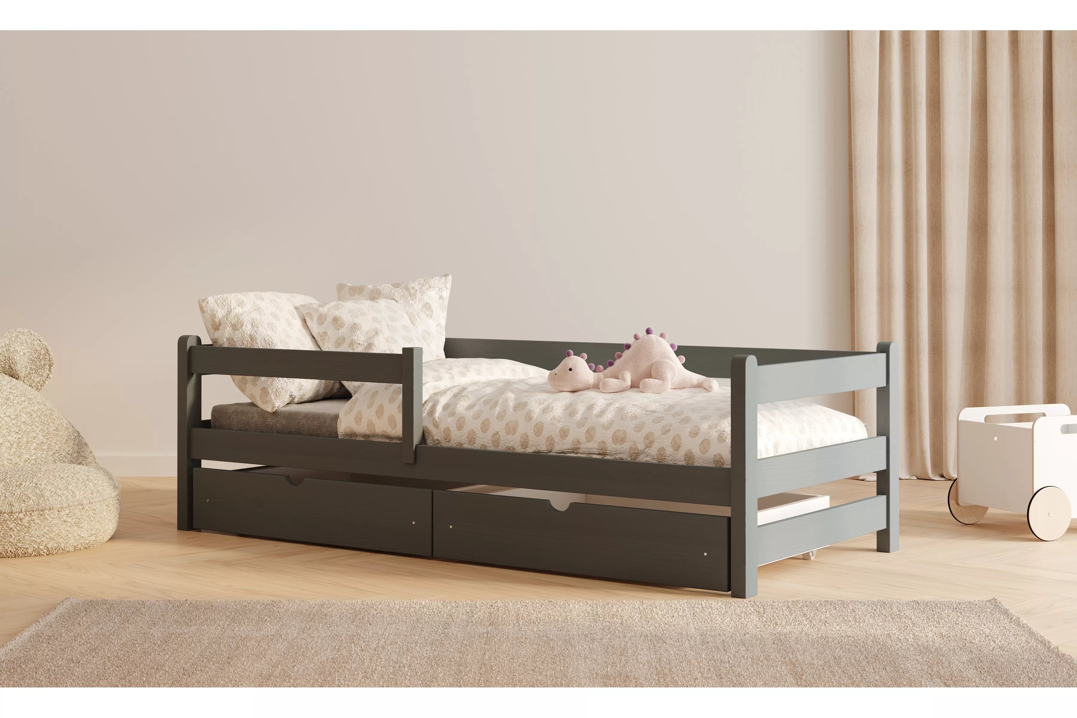 Detská posteľ Alis so zásuvkami - 70x140 cm - grafitová Posteľ dzieciece Alis 70x140 prízemná - grafit