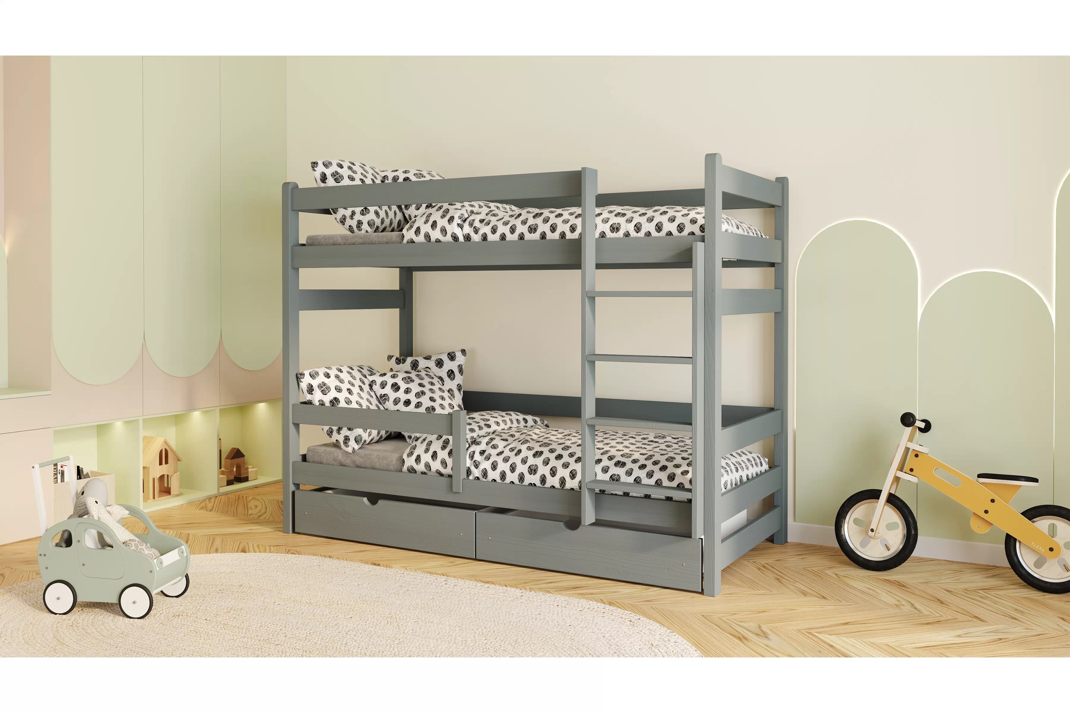 Dětská patrová výsuvná postel Alis 70x140 cm - grafitová Postel dzieciece Alis 70x140 patrová  - grafit