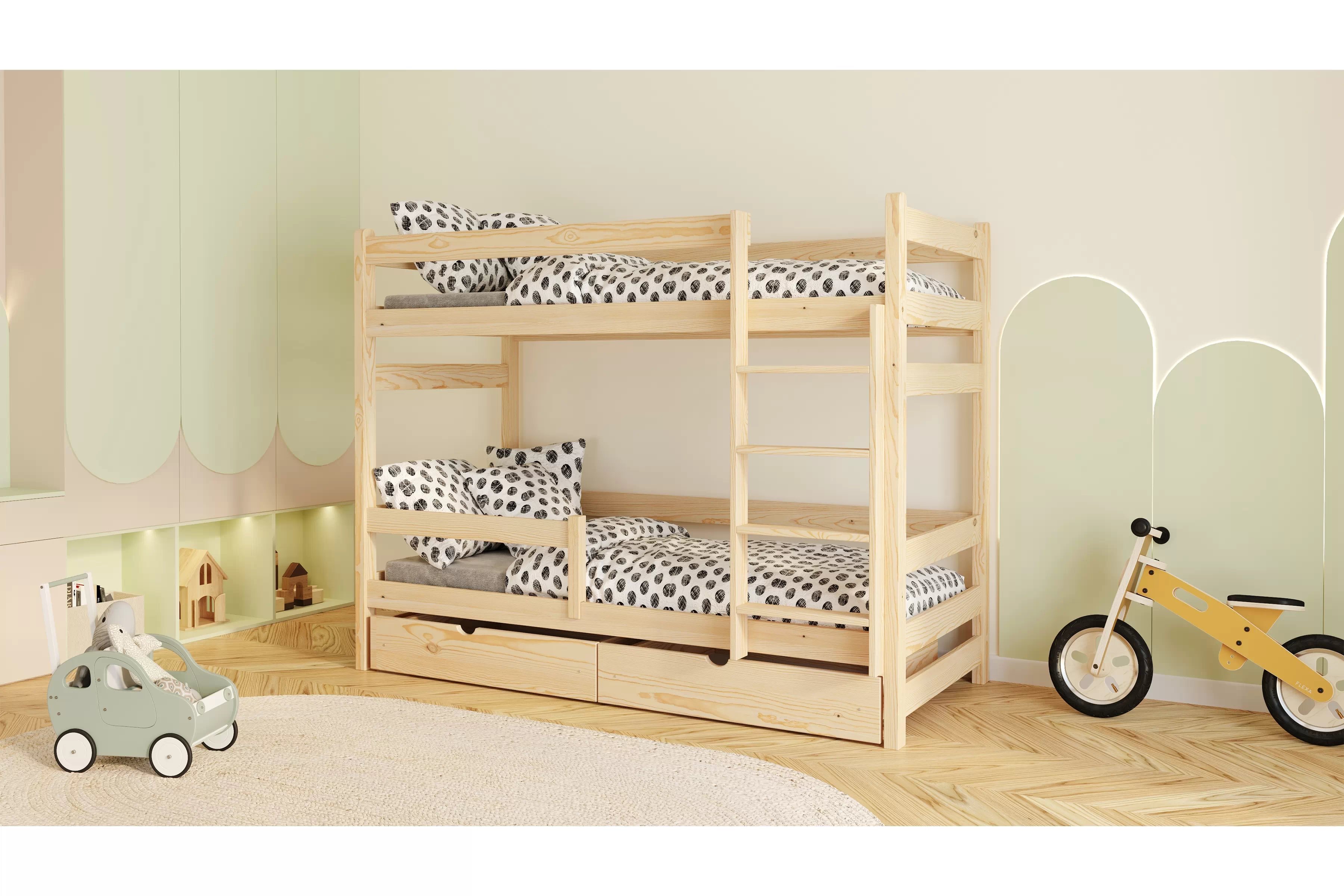 Dětská patrová výsuvná postel Alis 70x140 cm - borovice Postel dzieciece Alis 70x140 patrová  - borovice