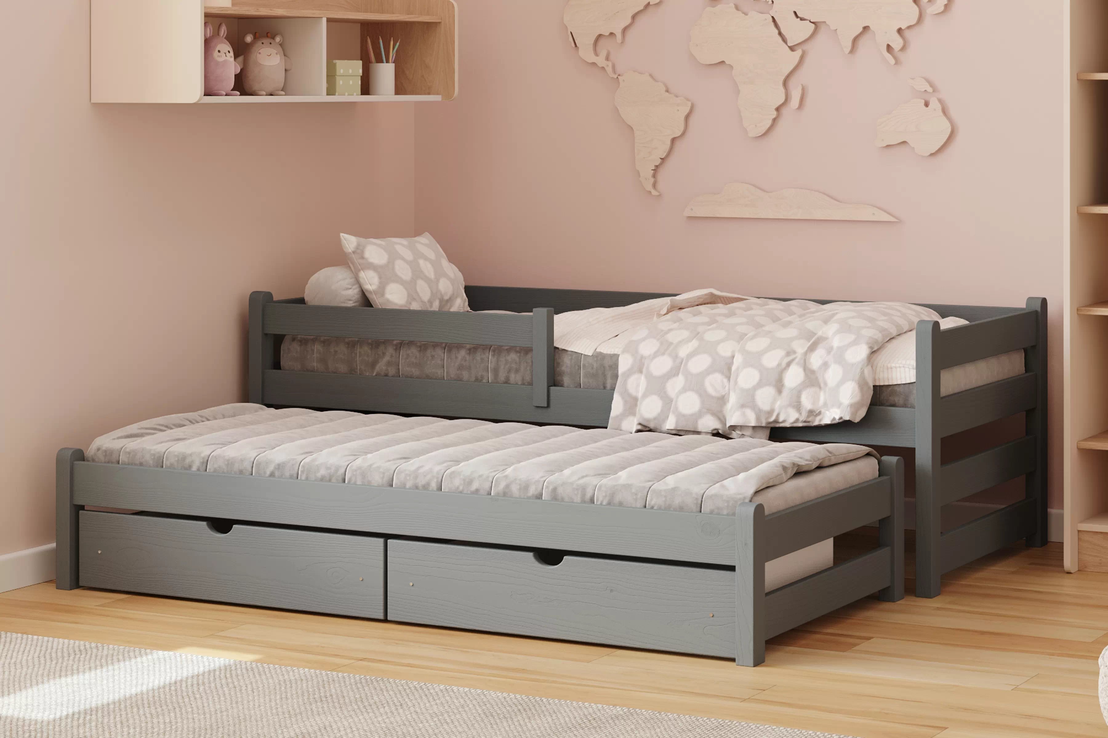 Detská posteľ Alis s prístelkou - 80x160 cm - grafitová Posteľ dzieciece Alis 80x160 prízemná výsuvna - grafit