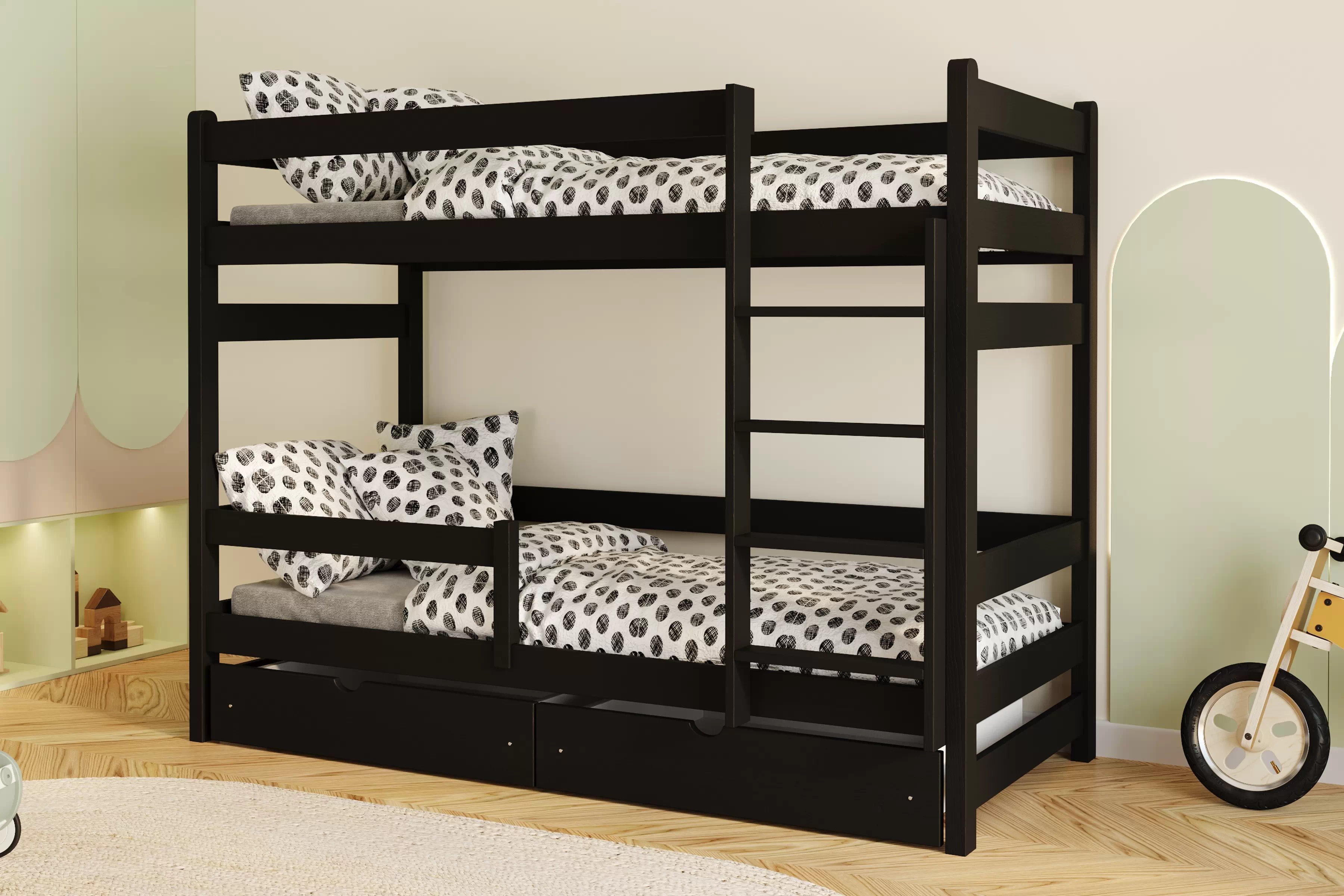 Poschodová posteľ Alis - čierny, 80x160 Posteľ dzieciece Alis 80x160 poschodová - Čierny