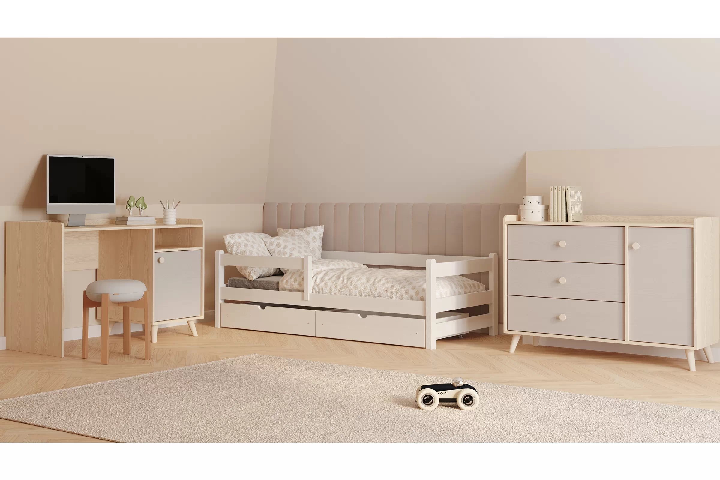 Detská posteľ Alis so zásuvkami - 80x190 cm - biela Posteľ dzieciece Alis 80x190 prízemná - Biely