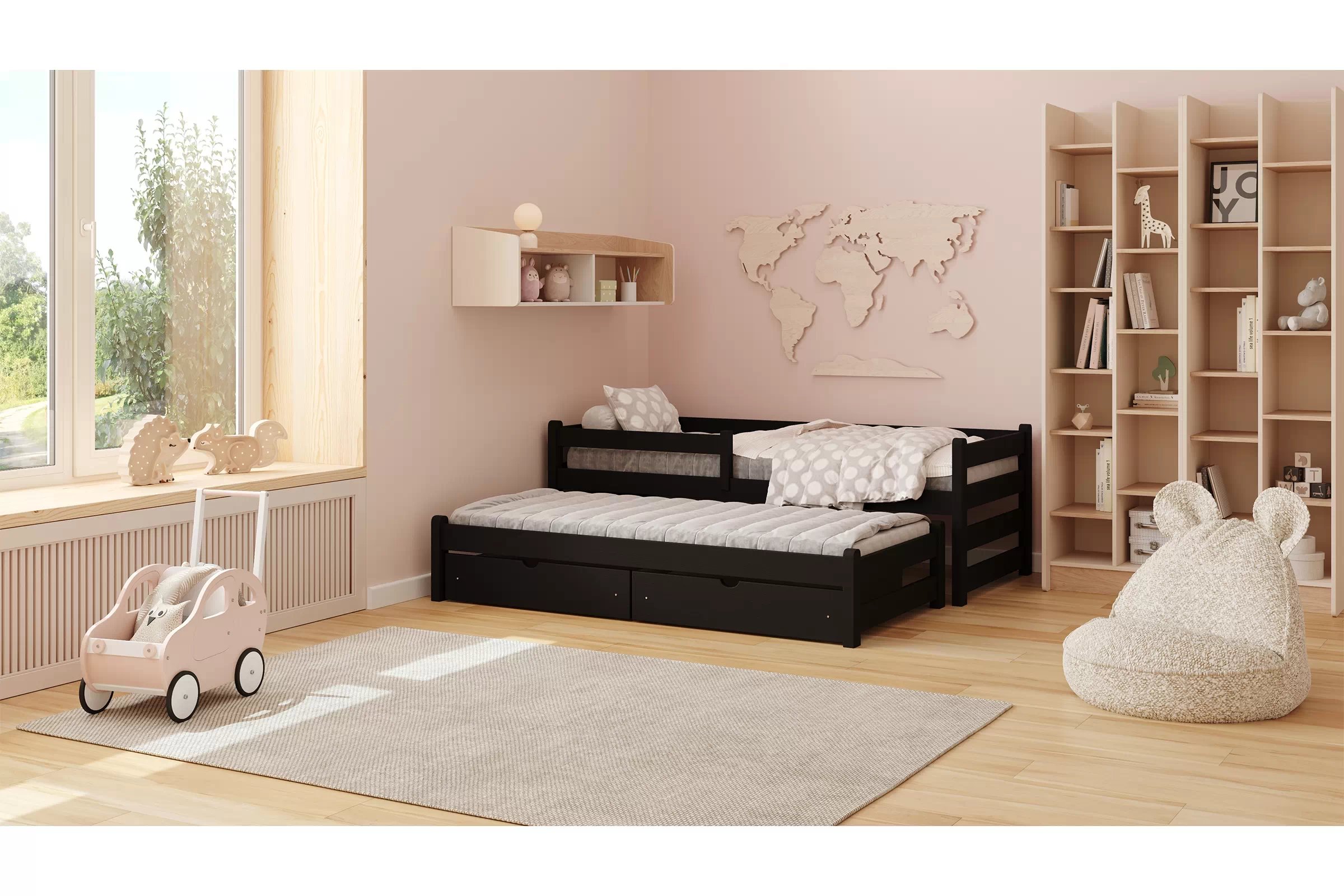 Detská posteľ Alis s prístelkou - 80x190 cm - čierna Posteľ dzieciece Alis 80x190 prízemná výsuvna - Čierny