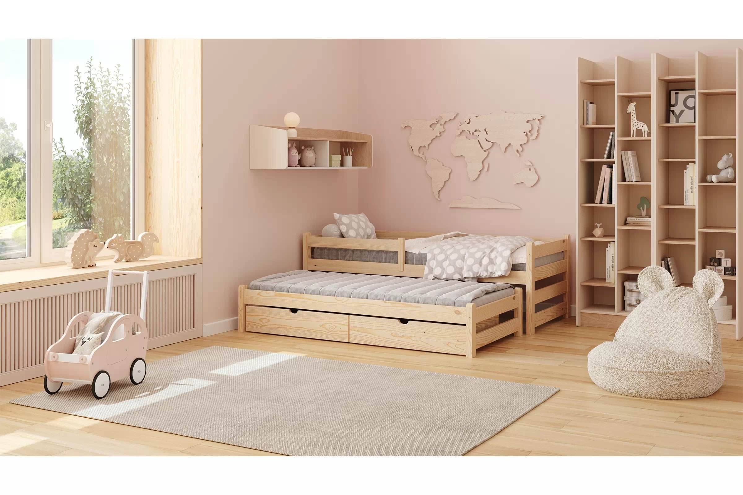 Dětská výsuvná postel Alis 80x190 cm - borovice Postel dzieciece Alis 80x190 přízemní výsuvná - borovice