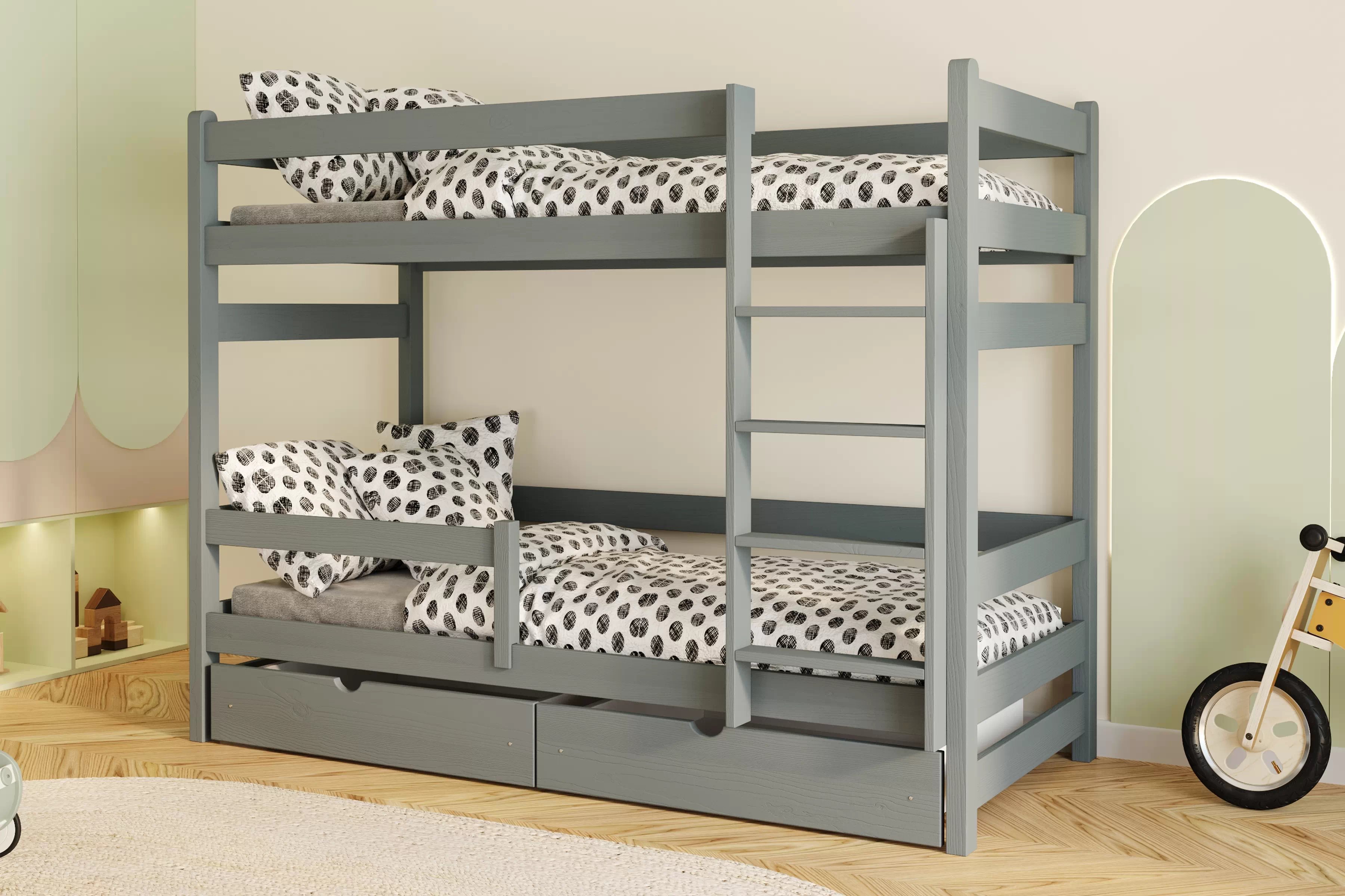 Poschodová posteľ Alis - grafit, 80x190 Posteľ dzieciece Alis 80x190 poschodová - grafit