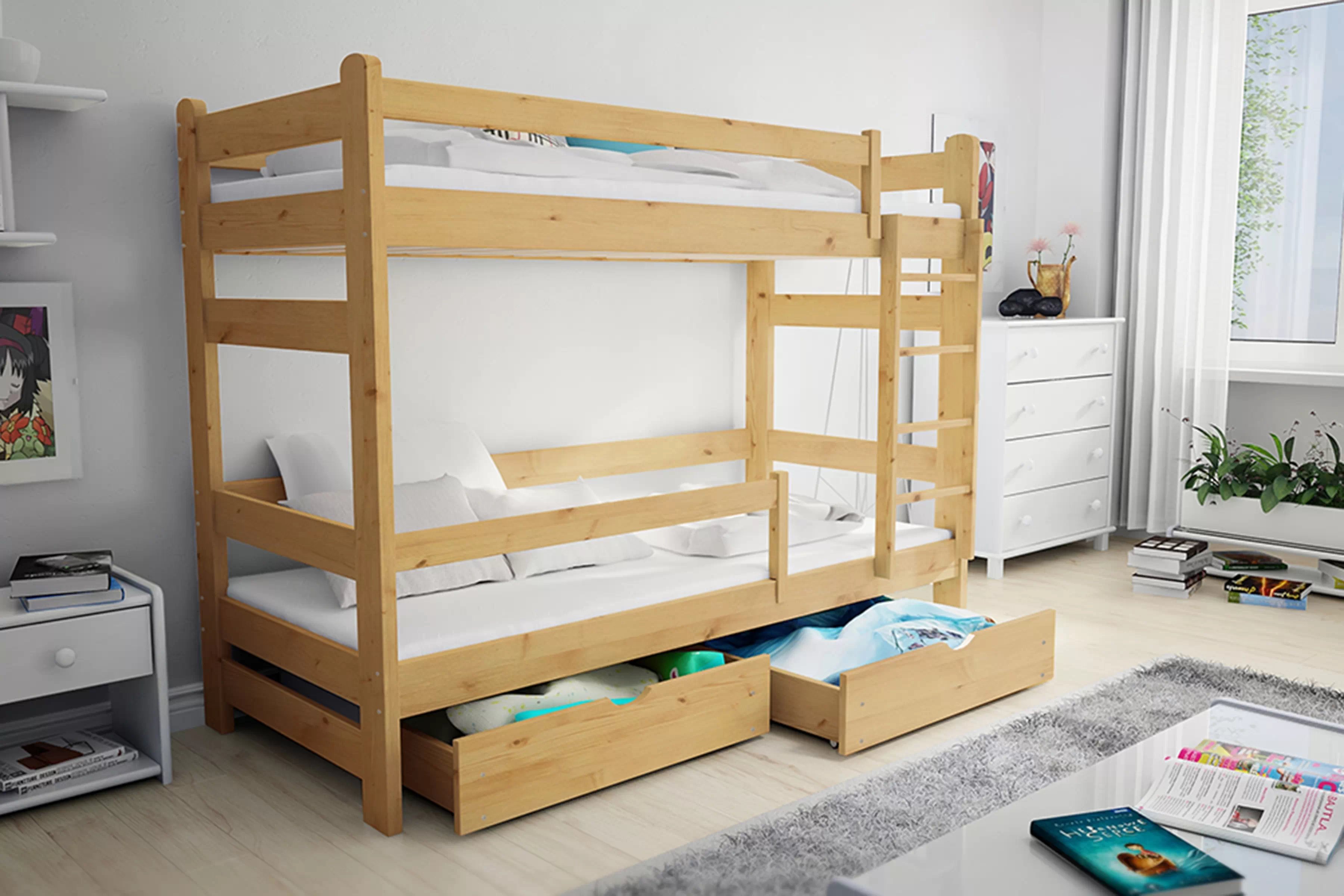Dětská patrová výsuvná postel Alis 80x190 cm - borovice Postel dzieciece Alis 80x190 patrová  - borovice