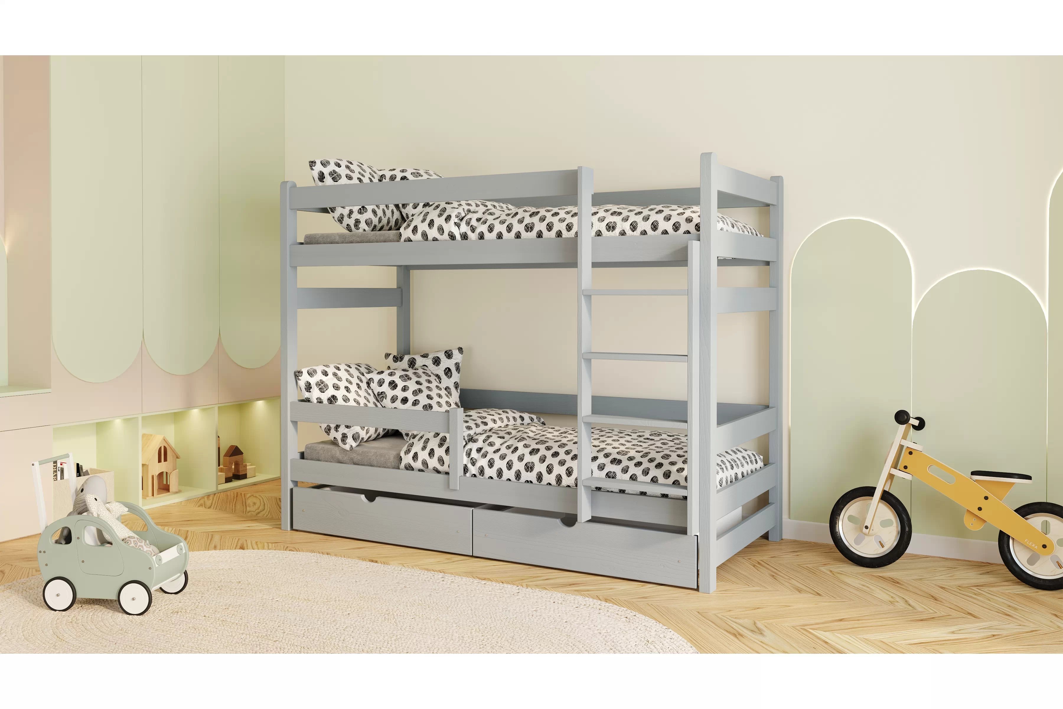 Poschodová posteľ Alis - šedý, 80x190 Posteľ dzieciece Alis 80x190 poschodová - šedý