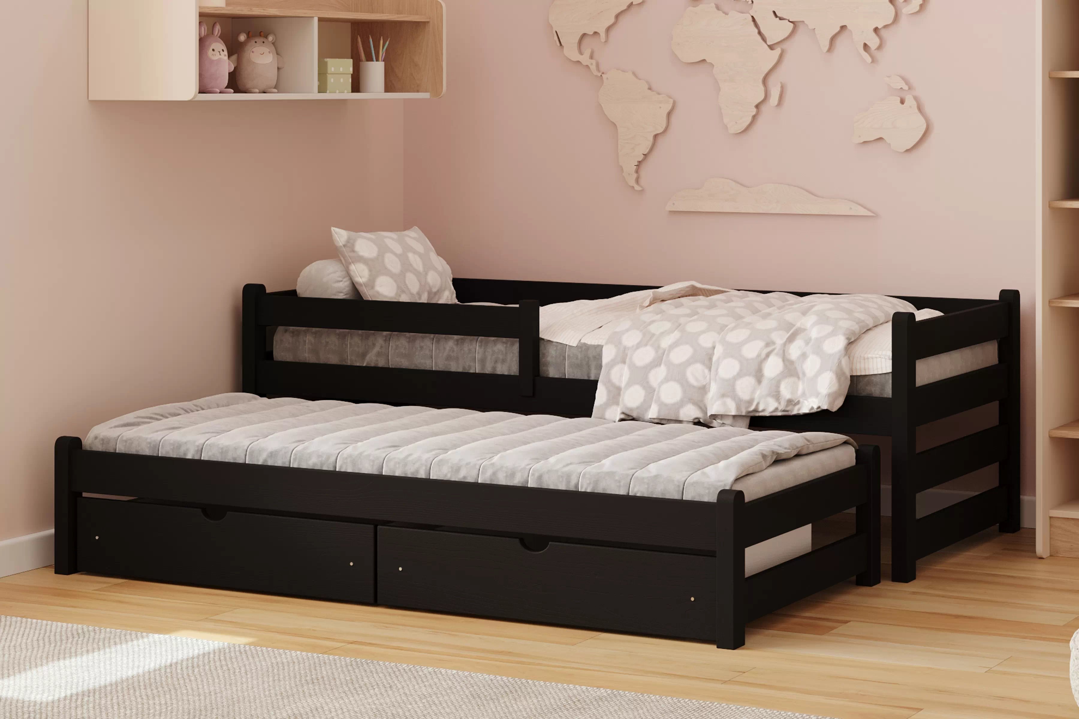 Detská posteľ Alis s prístelkou - 80x200 cm - čierna Posteľ dzieciece Alis 80x200 prízemná výsuvna - Čierny