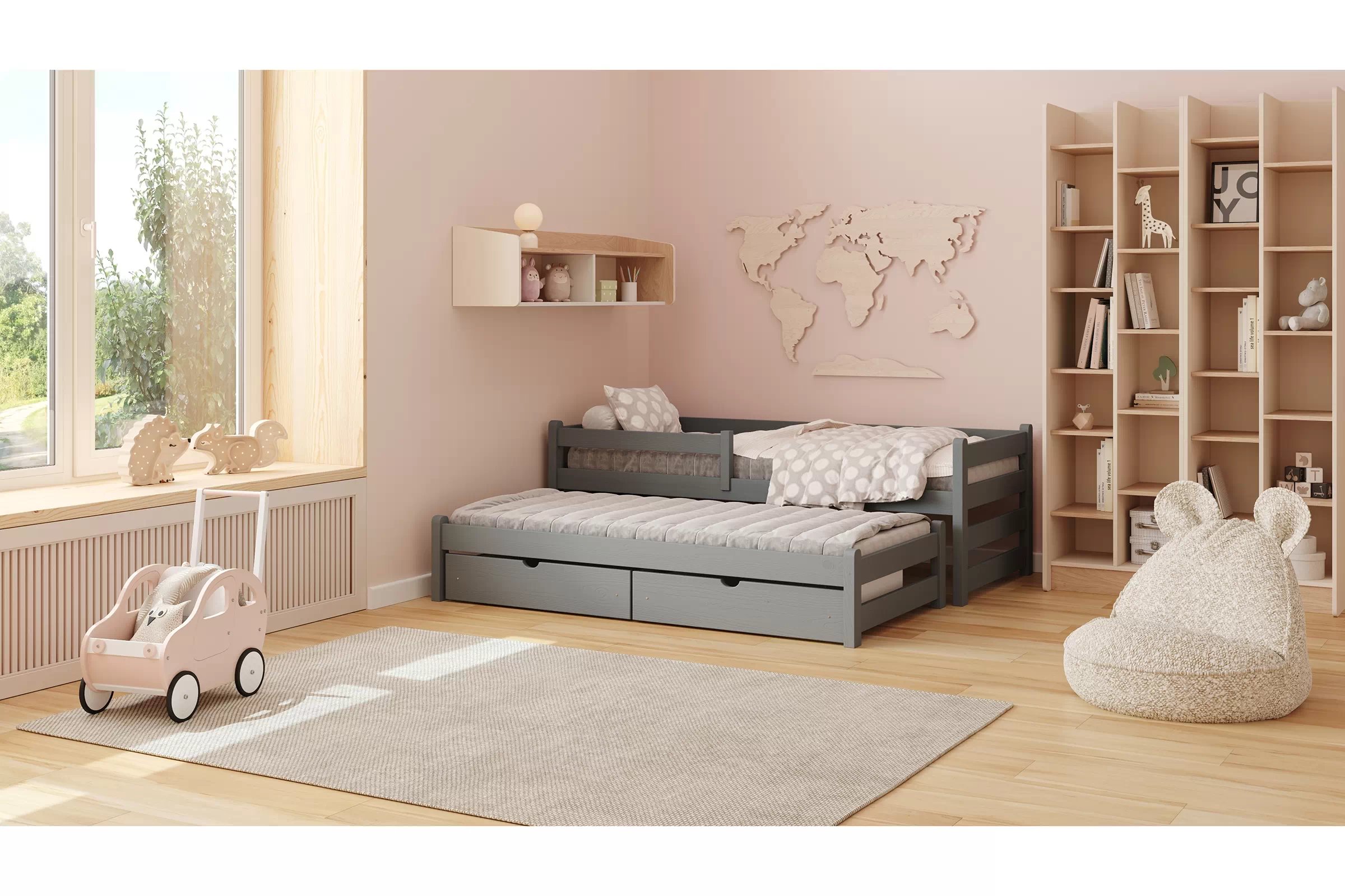 Detská posteľ Alis s prístelkou - 80x200 cm - grafitová Posteľ dzieciece Alis 80x200 prízemná výsuvna - grafit