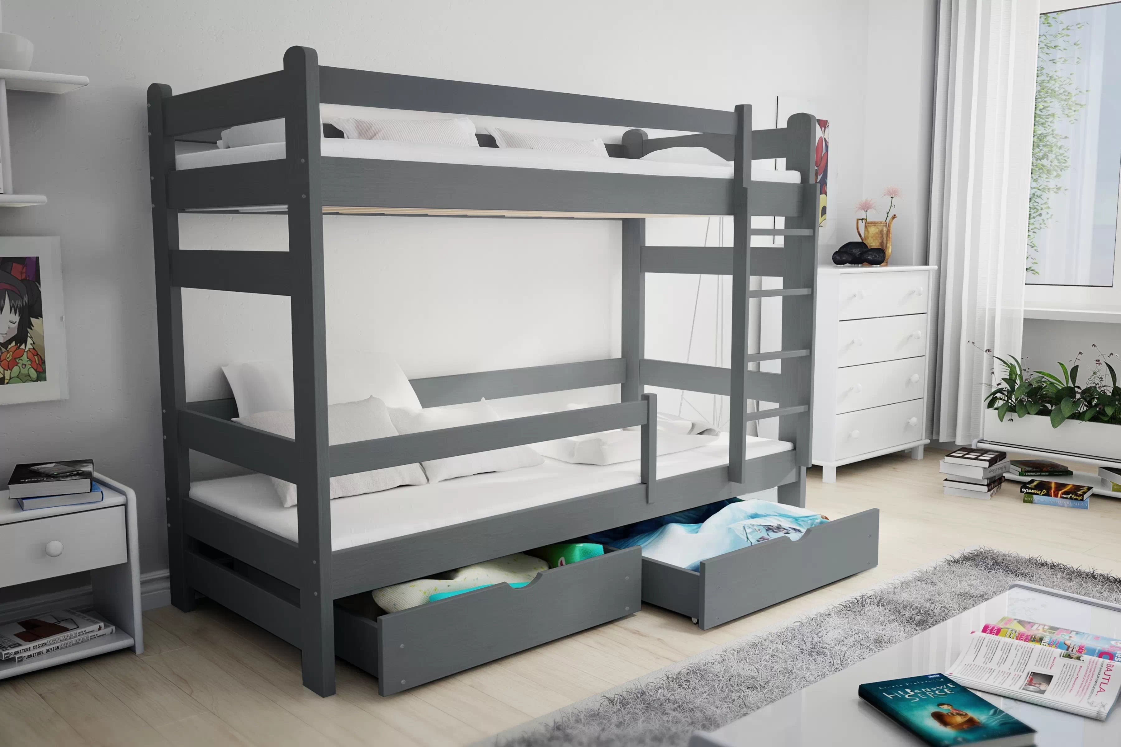 Poschodová posteľ Alis - grafit, 80x200 Posteľ dzieciece Alis 80x200 poschodová - grafit