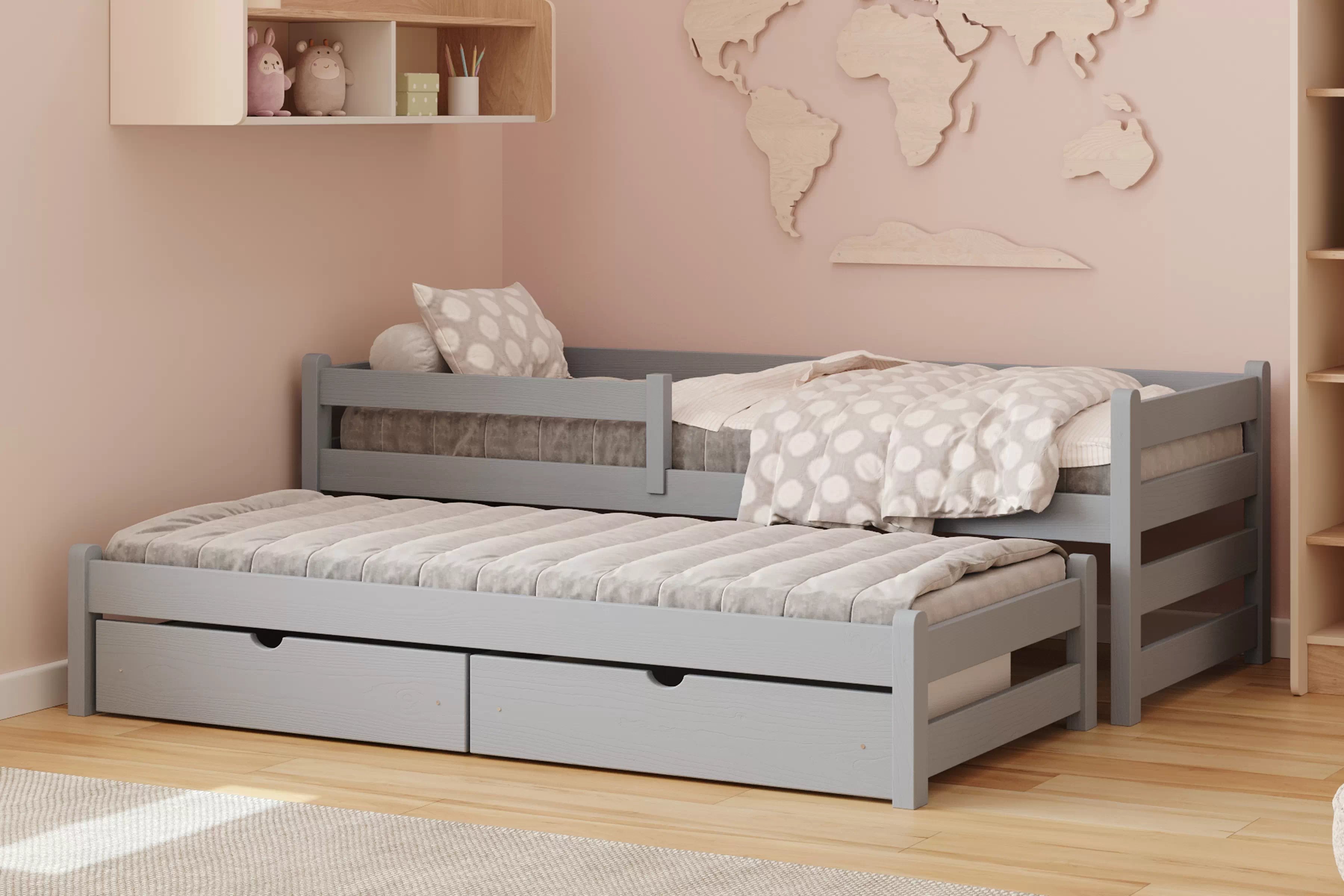 Dětská výsuvná postel Alis 90x180 cm - šedá Postel dzieciece Alis 90x180 přízemní výsuvná - šedá