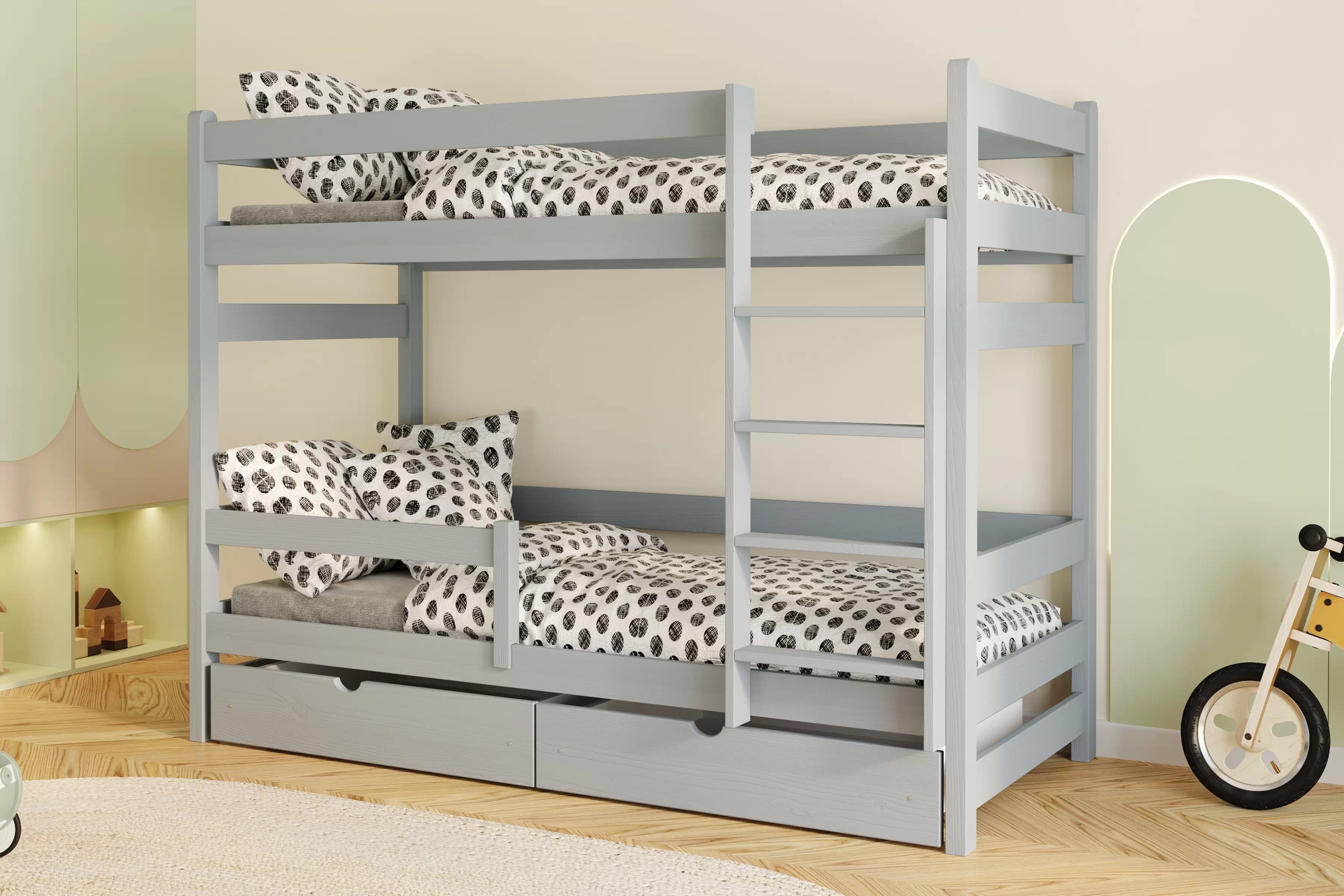 Poschodová posteľ Alis - šedý, 90x180 Posteľ dzieciece Alis 90x180 poschodová - šedý