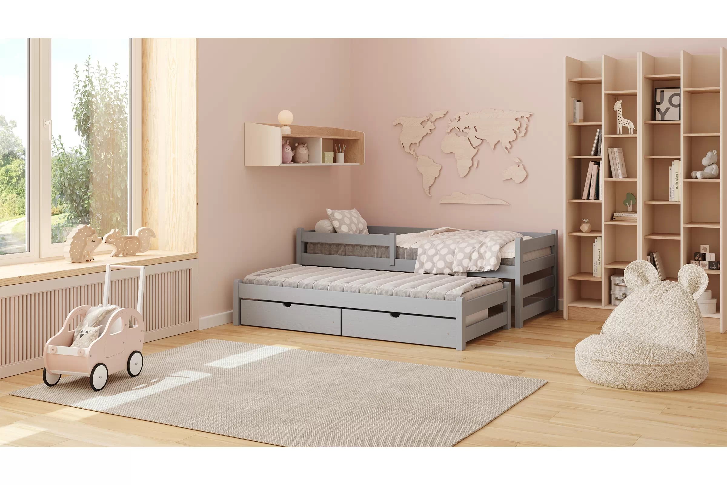 Dětská výsuvná postel Alis 90x190 cm - šedá Postel dzieciece Alis 90x190 přízemní výsuvná - šedá