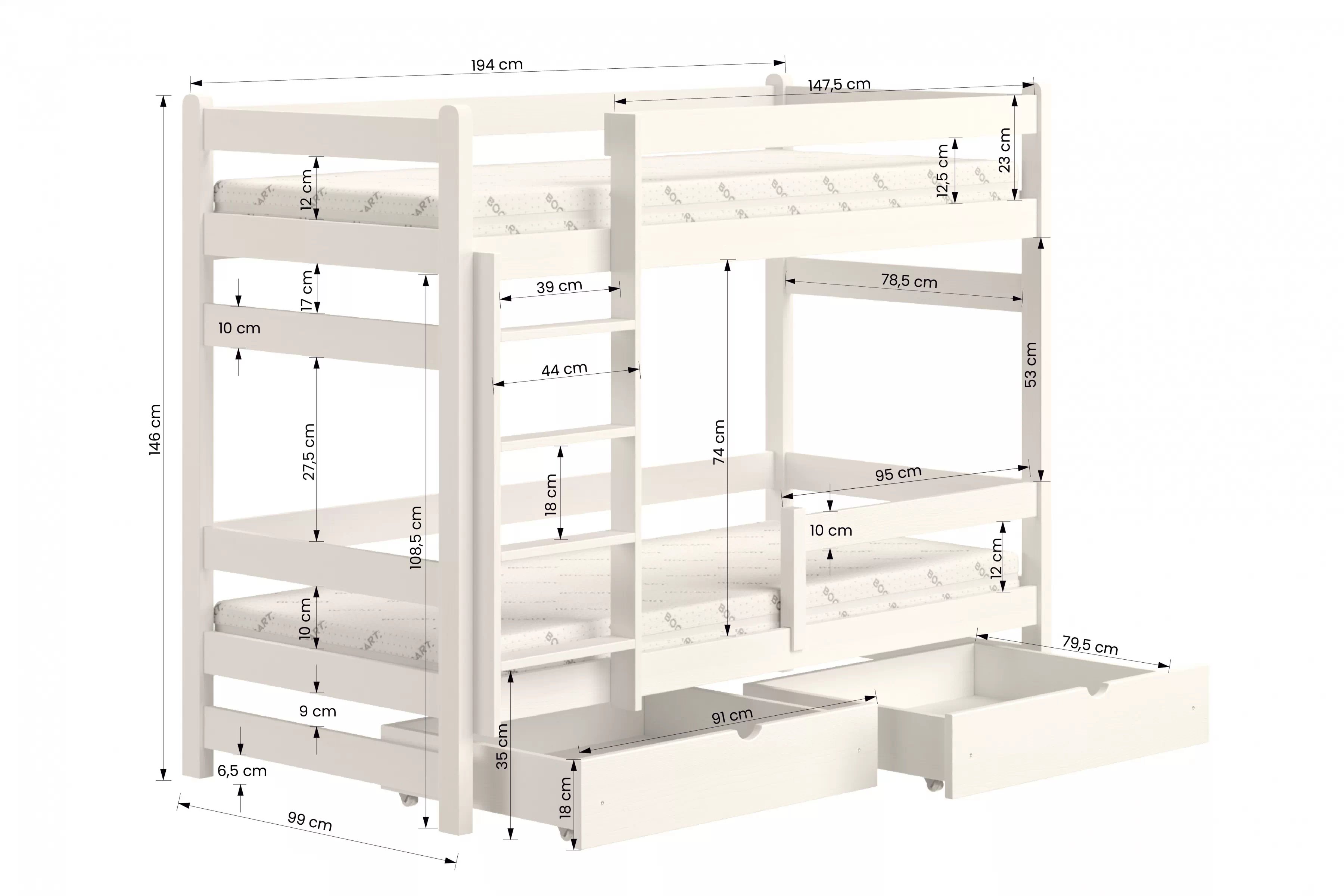 Poschodová posteľ Alis - biely, 90x190 Posteľ dzieciece Alis 90x190 poschodová - Biely