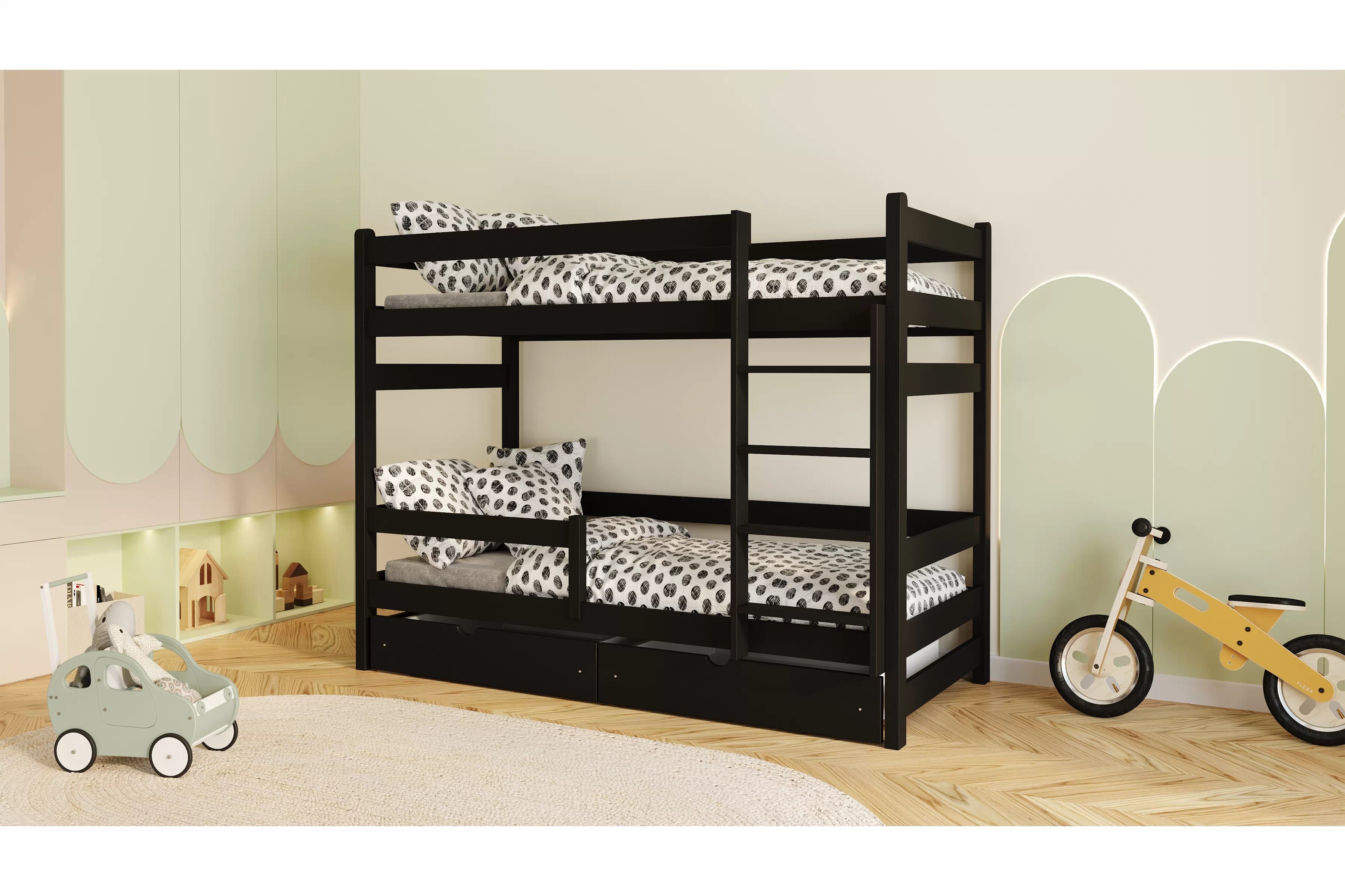 Poschodová posteľ Alis - čierny, 90x190 Posteľ dzieciece Alis 90x190 poschodová - Čierny