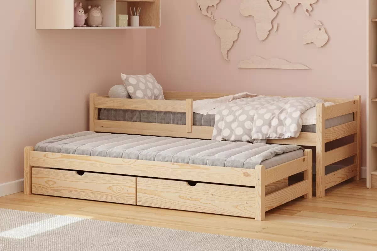 Detská posteľ Alis s prístelkou - 90x200 cm - borovica Posteľ dzieciece Alis 90x200 prízemná výsuvna - Borovica