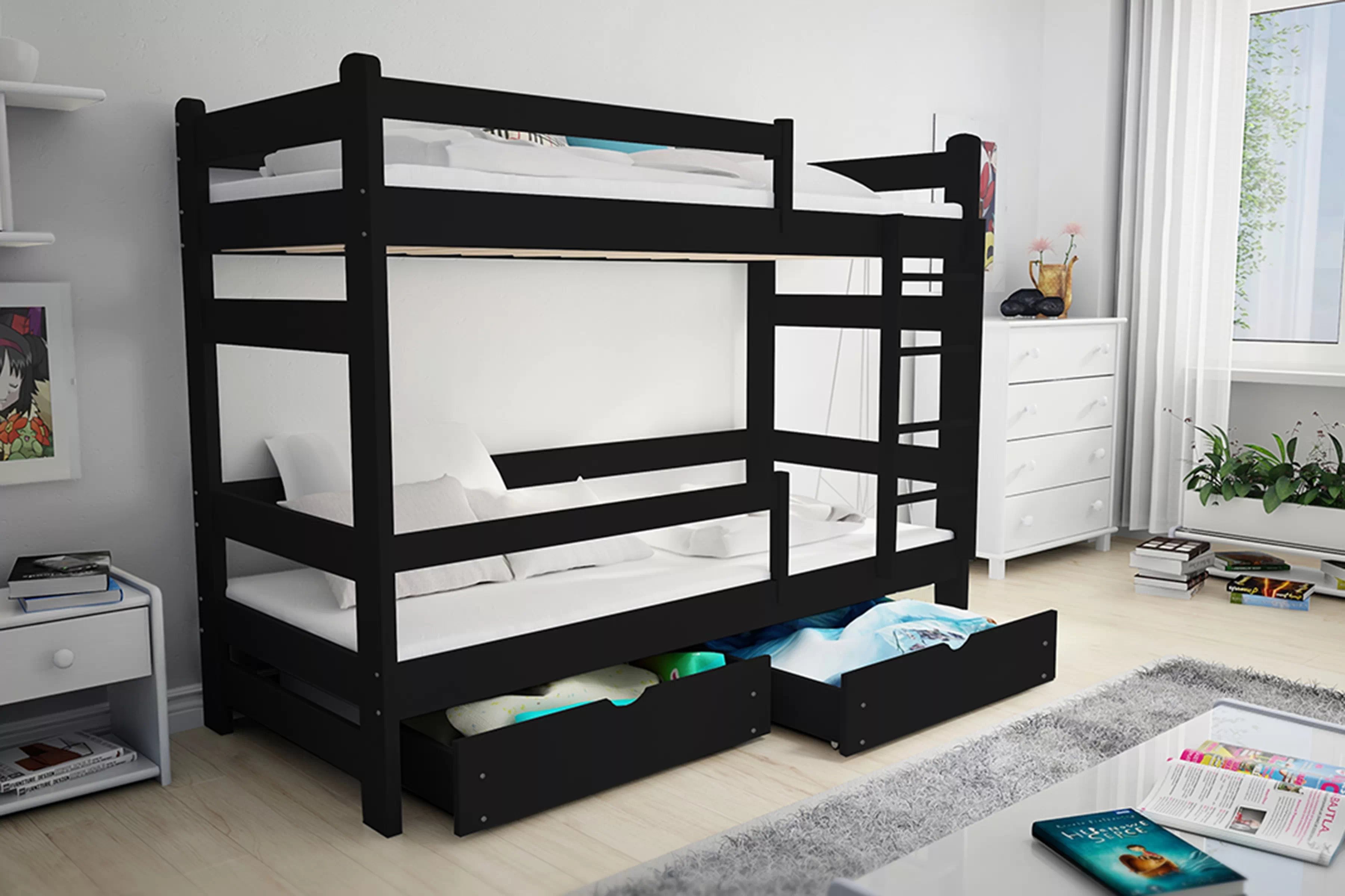 Poschodová posteľ Alis - čierny, 90x200 Posteľ dzieciece Alis 90x200 poschodová - Čierny