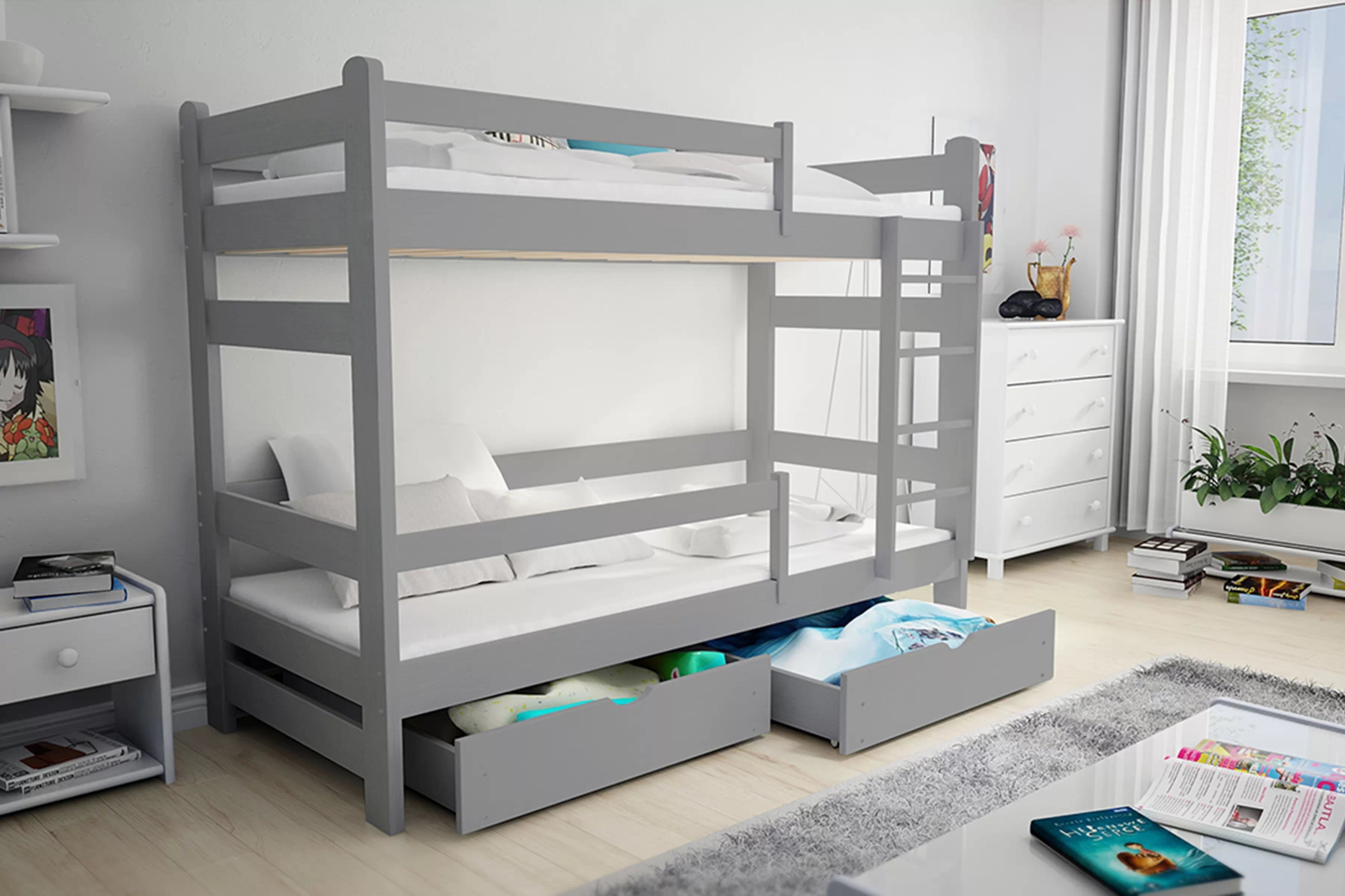 Poschodová posteľ Alis - šedý, 90x200 Posteľ dzieciece Alis 90x200 poschodová - šedý
