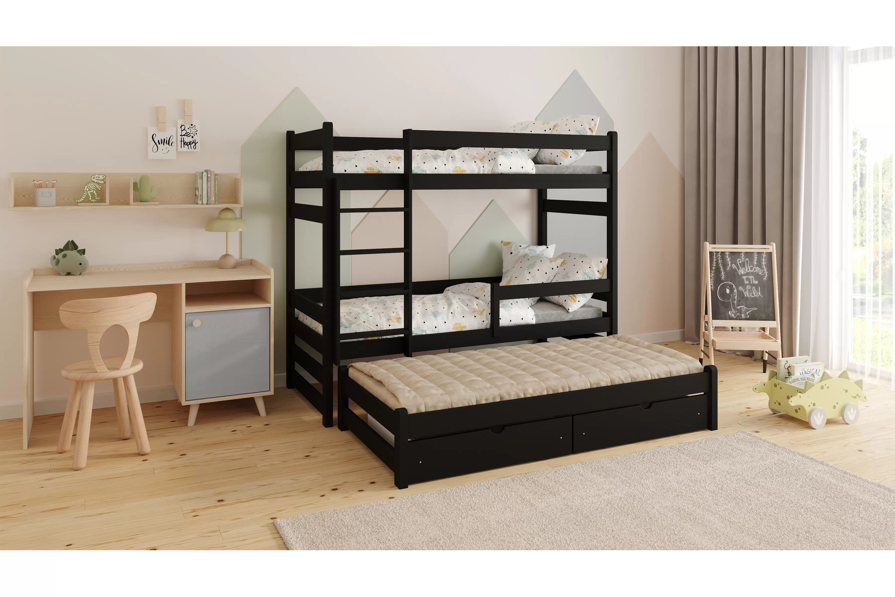 Poschodová posteľ s prístelkou Alis - čierny, 80x160 Posteľ dzieciece Alis poschodová výsuvna - 80x160 / Čierny