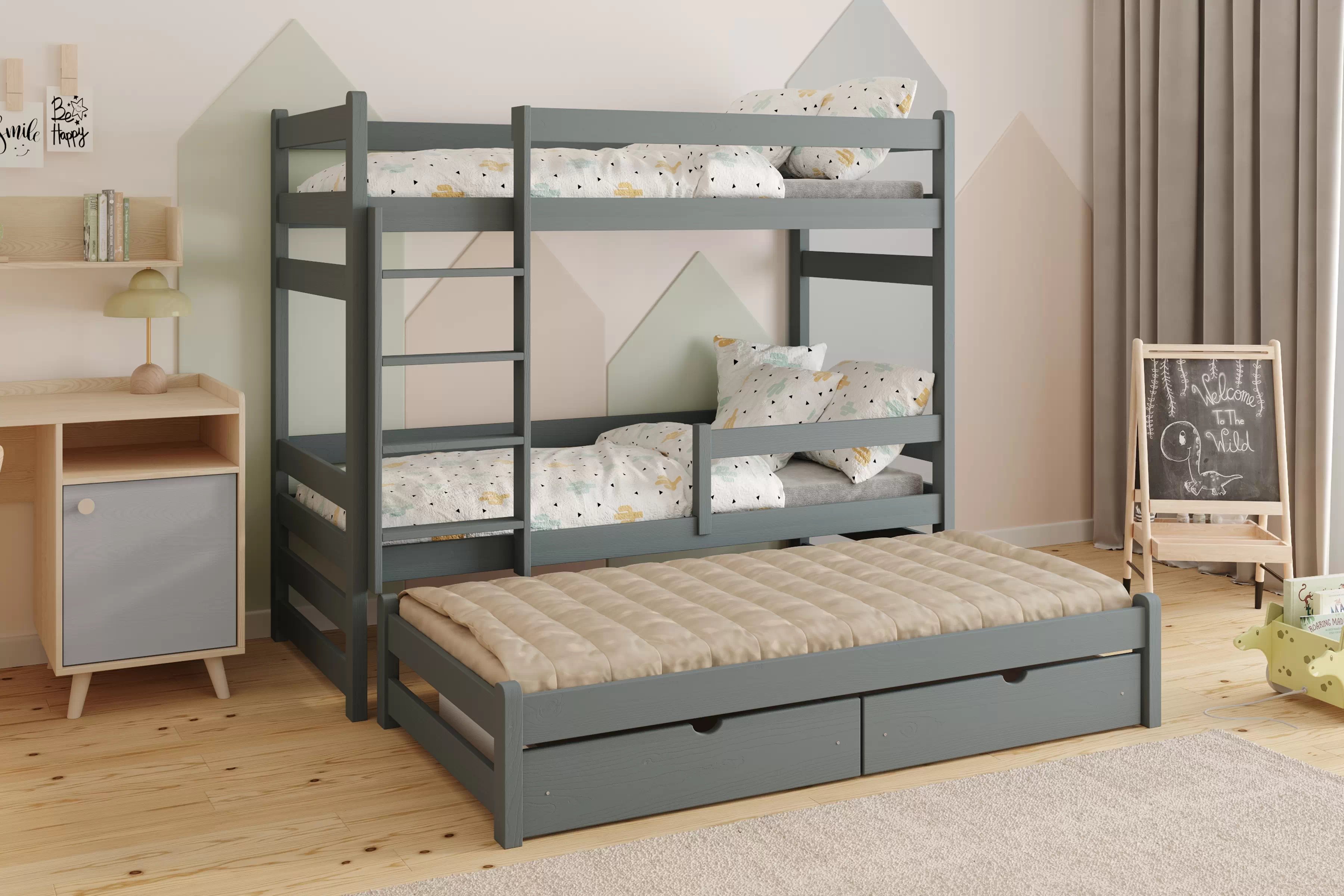 Poschodová posteľ Alis s prístelkou - 80x190 cm - grafitová Posteľ dzieciece Alis poschodová výsuvna - 80x190 / grafit