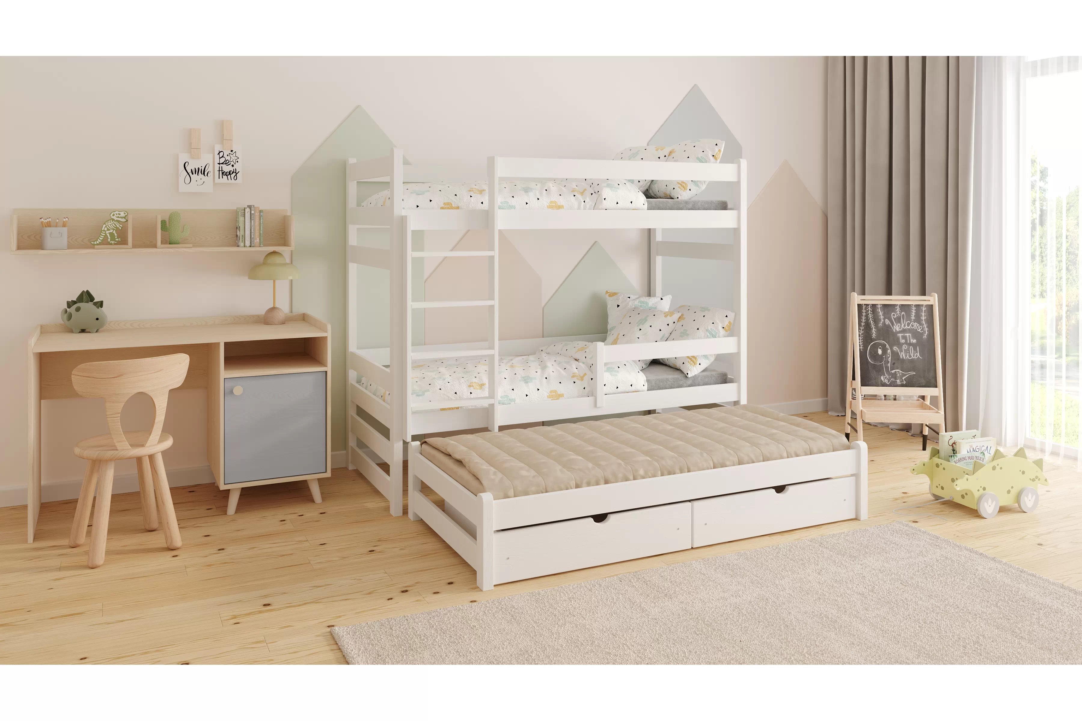 Poschodová posteľ Alis s prístelkou - 80x200 cm - biela Posteľ dzieciece Alis poschodová výsuvna - 80x200 / Biely