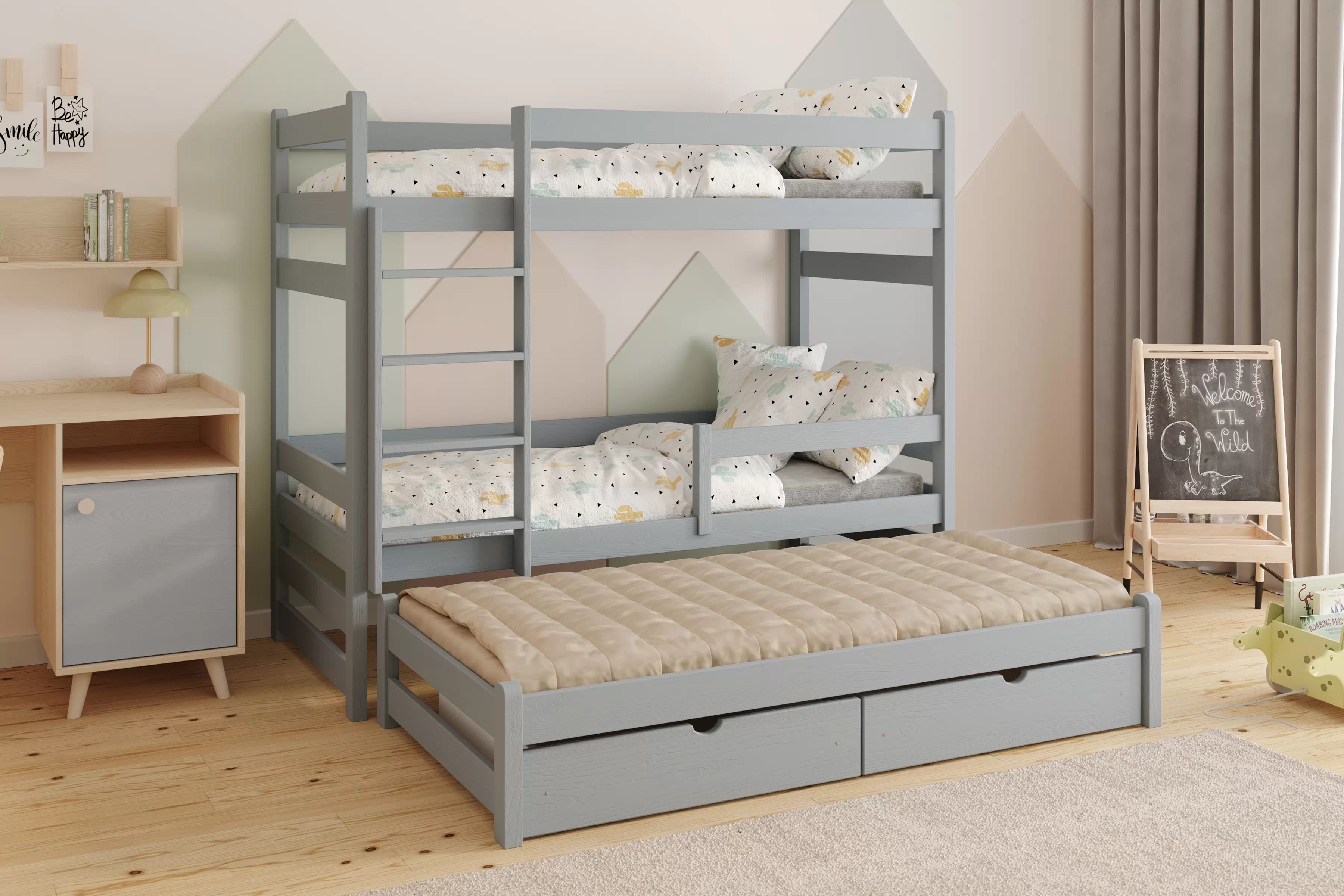 Poschodová posteľ Alis prístelkou - 80x200 cm - šedá Posteľ dzieciece Alis poschodová výsuvna - 80x200 / šedý