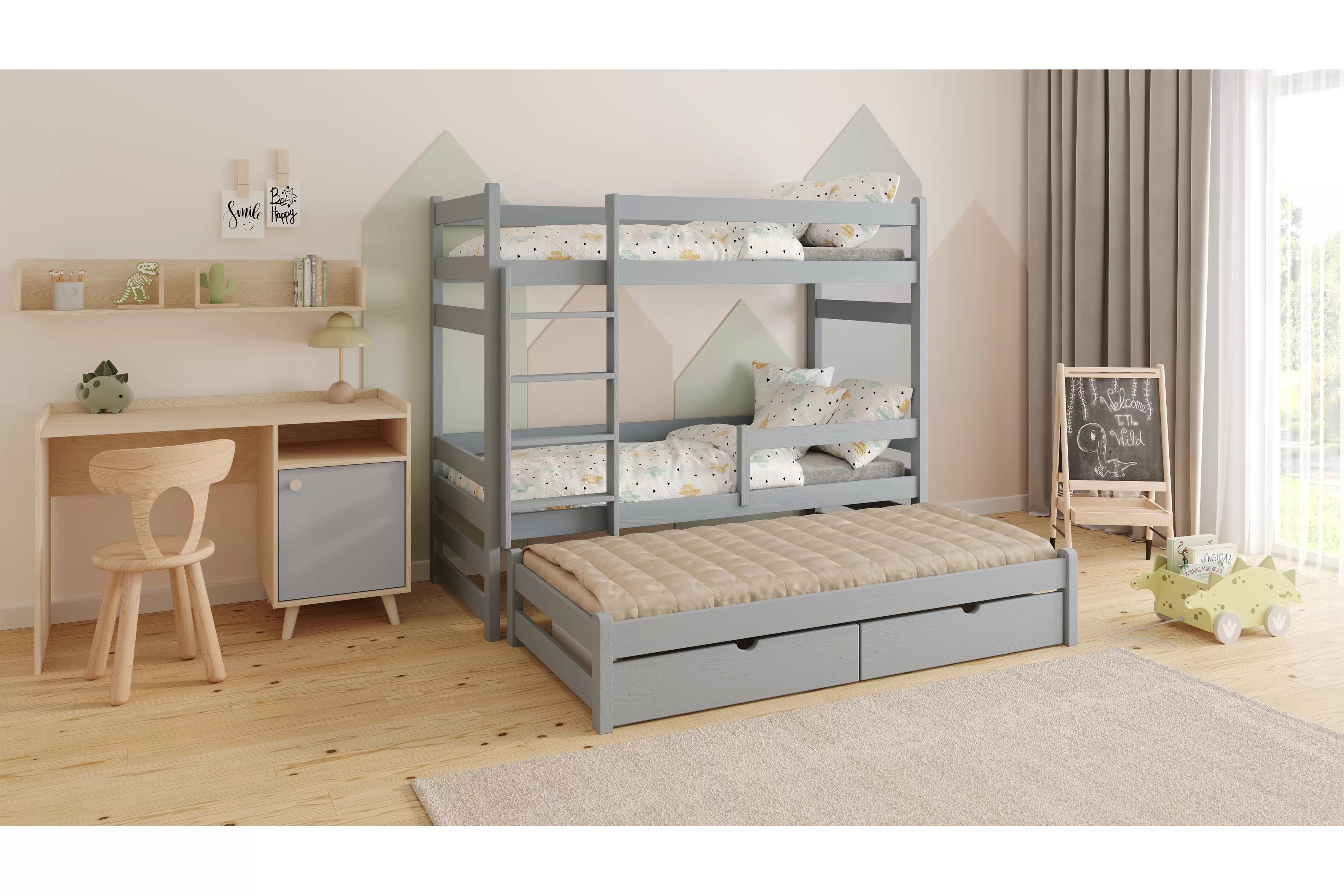Poschodová posteľ Alis prístelkou - 80x200 cm - šedá Posteľ dzieciece Alis poschodová výsuvna - 80x200 / šedý