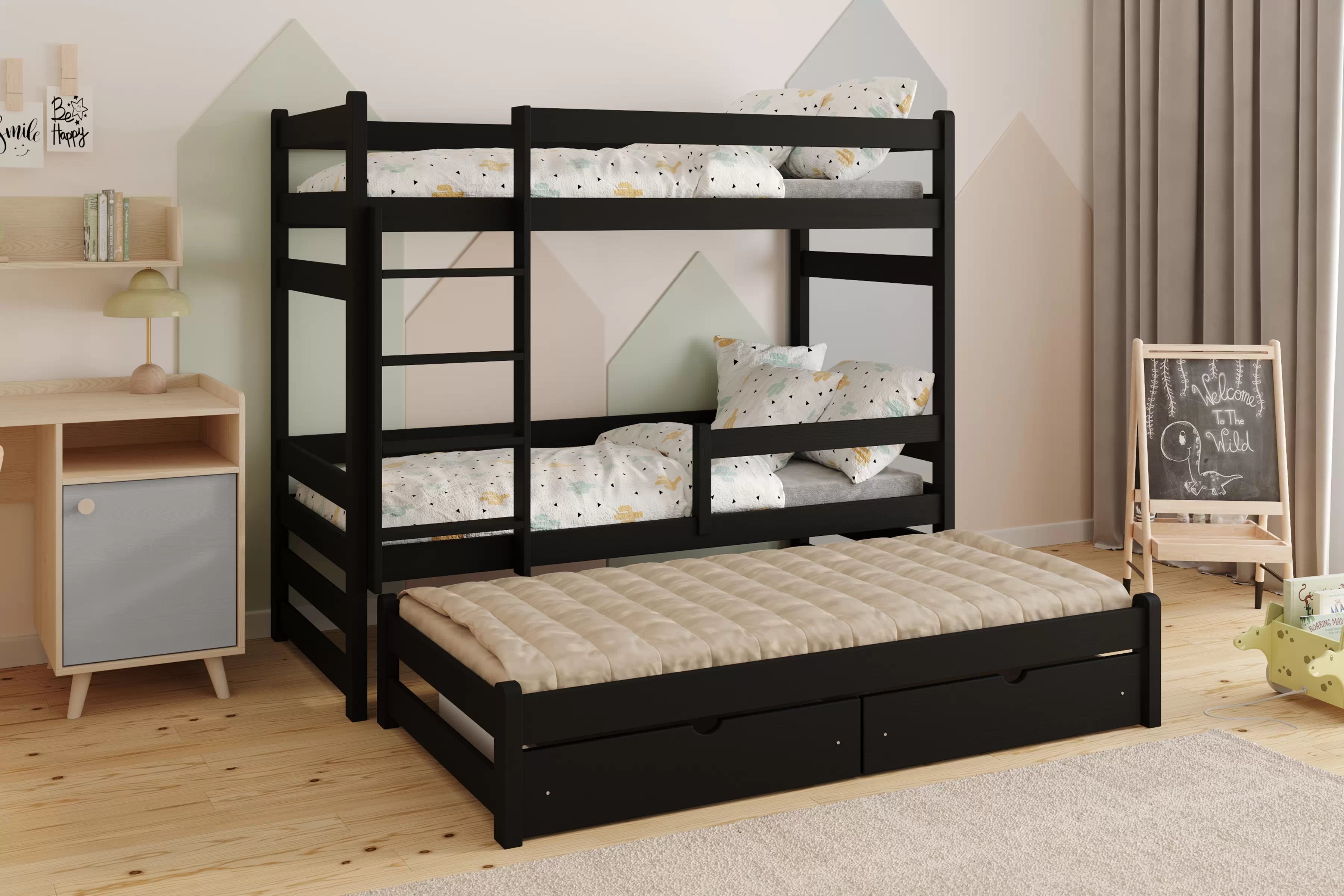 Dětská patrová výsuvná postel Alis 90x180 cm - černá Postel dzieciece Alis patrová  výsuvná - 90x180 / černá