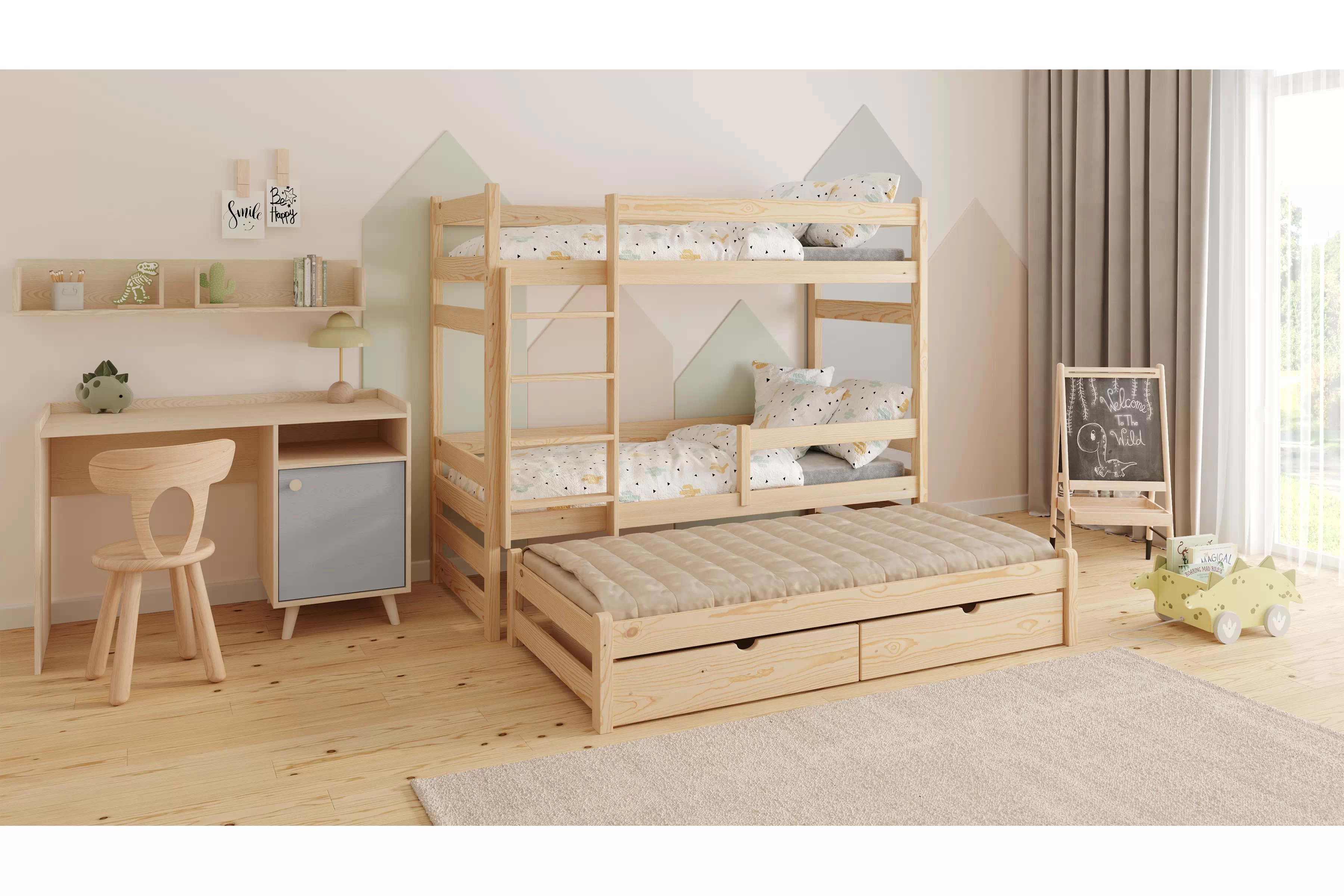 Dětská patrová výsuvná postel Alis 90x200 cm - borovice Postel dzieciece Alis patrová  výsuvná - 90x200 / borovice