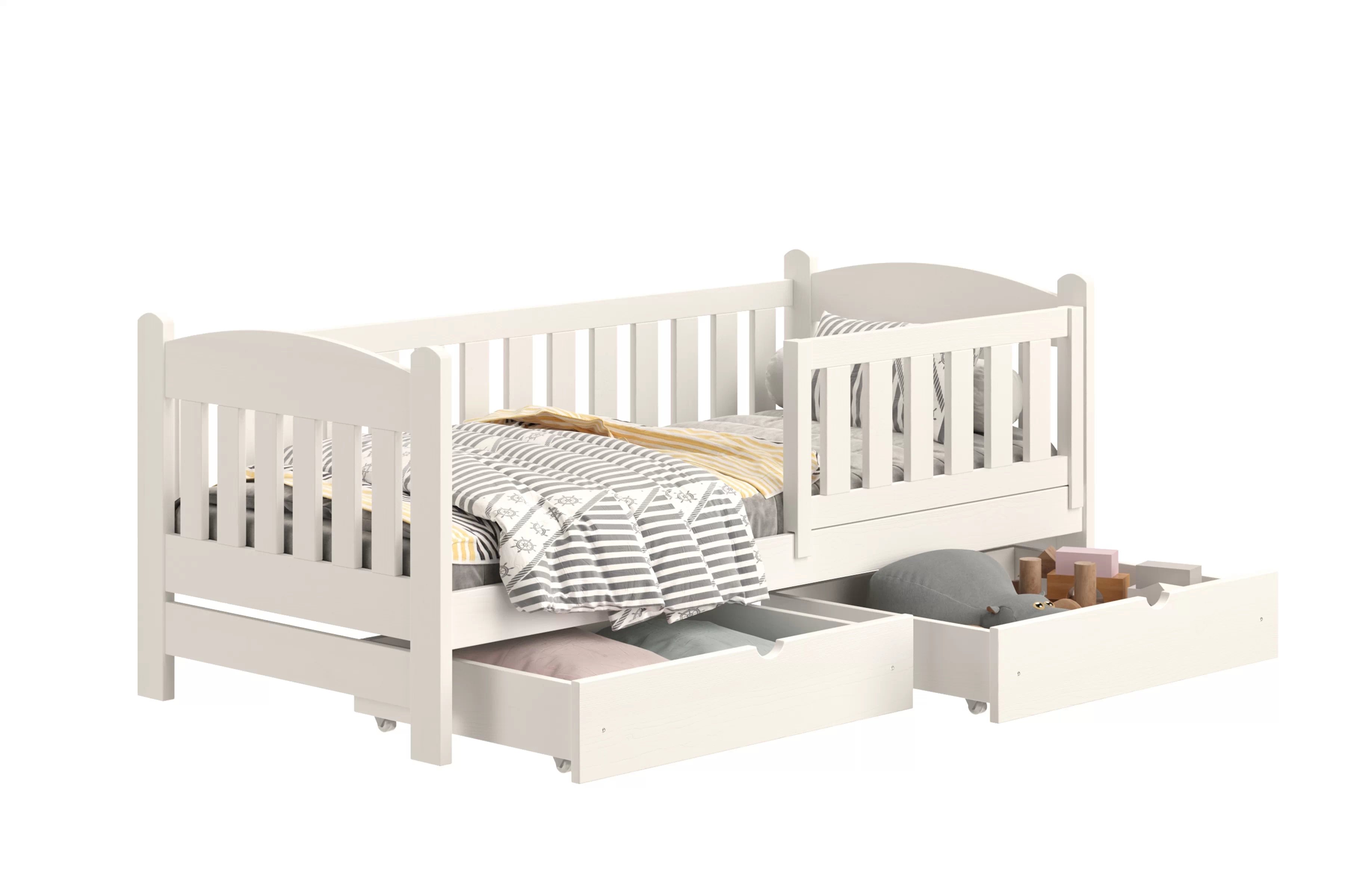 Detská posteľ Alvins so zásuvkami - 70x140 cm - biela Posteľ dzieciece Alvins 70x140 drevená so zásuvkami - Biely