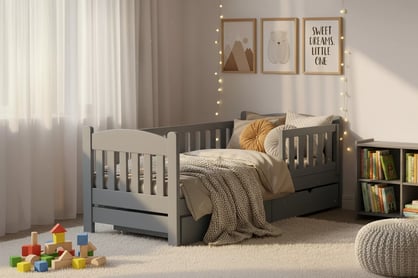 Detská posteľ Alvins 80x160 drevená so zásuvkami - sivá Posteľ dzieciece Alvins 80x160 drevená so zásuvkami - šedý