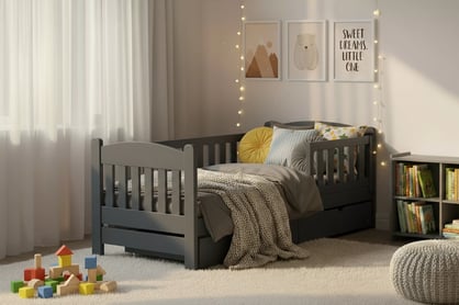 Detská posteľ Alvins 80x180 so zásuvkami - grafitová Posteľ dzieciece Alvins 80x180 drevená so zásuvkami - grafit