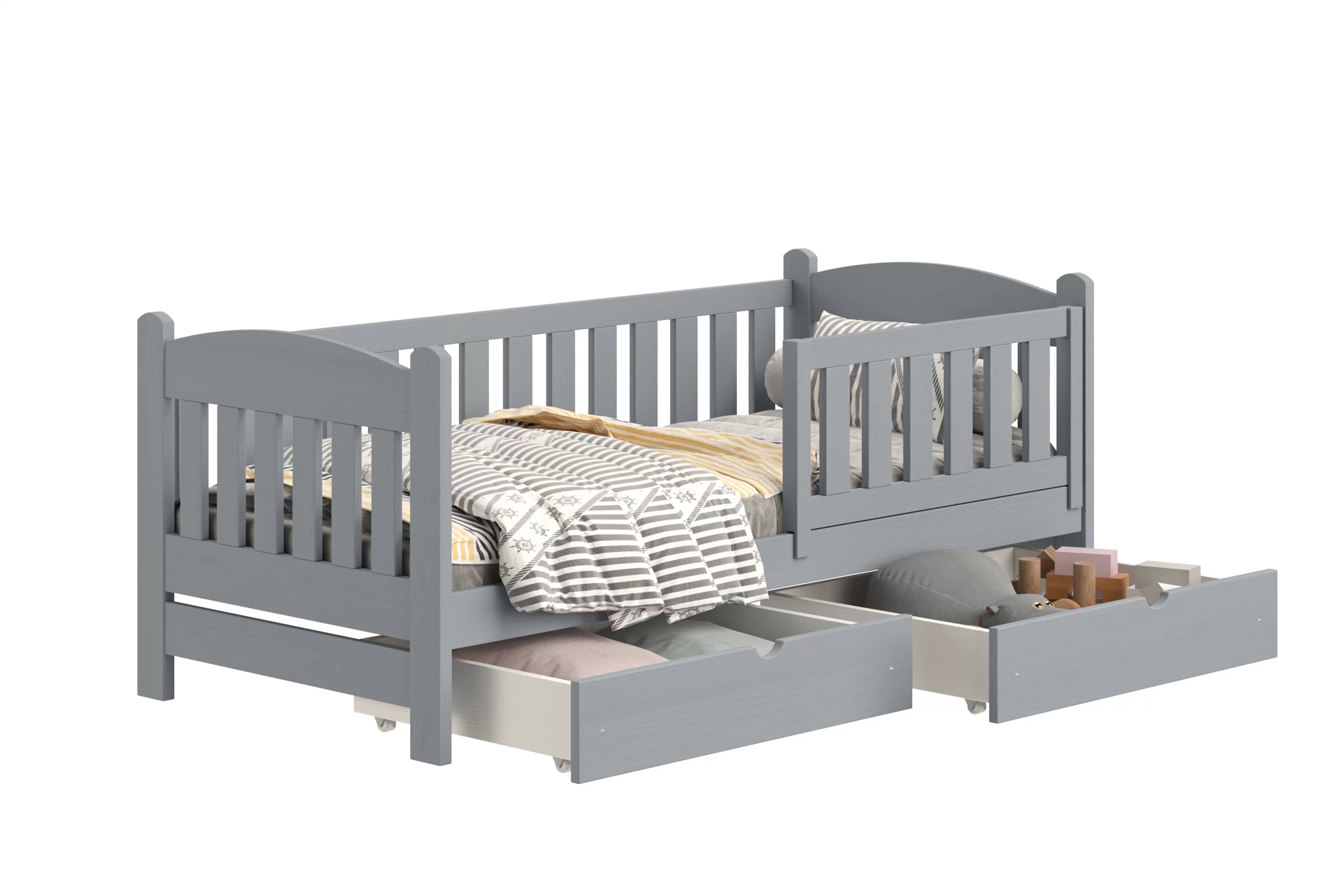 Detská posteľ Alvins so zásuvkami - 80x190 cm - šedá Posteľ dzieciece Alvins 80x190 drevená so zásuvkami - šedý