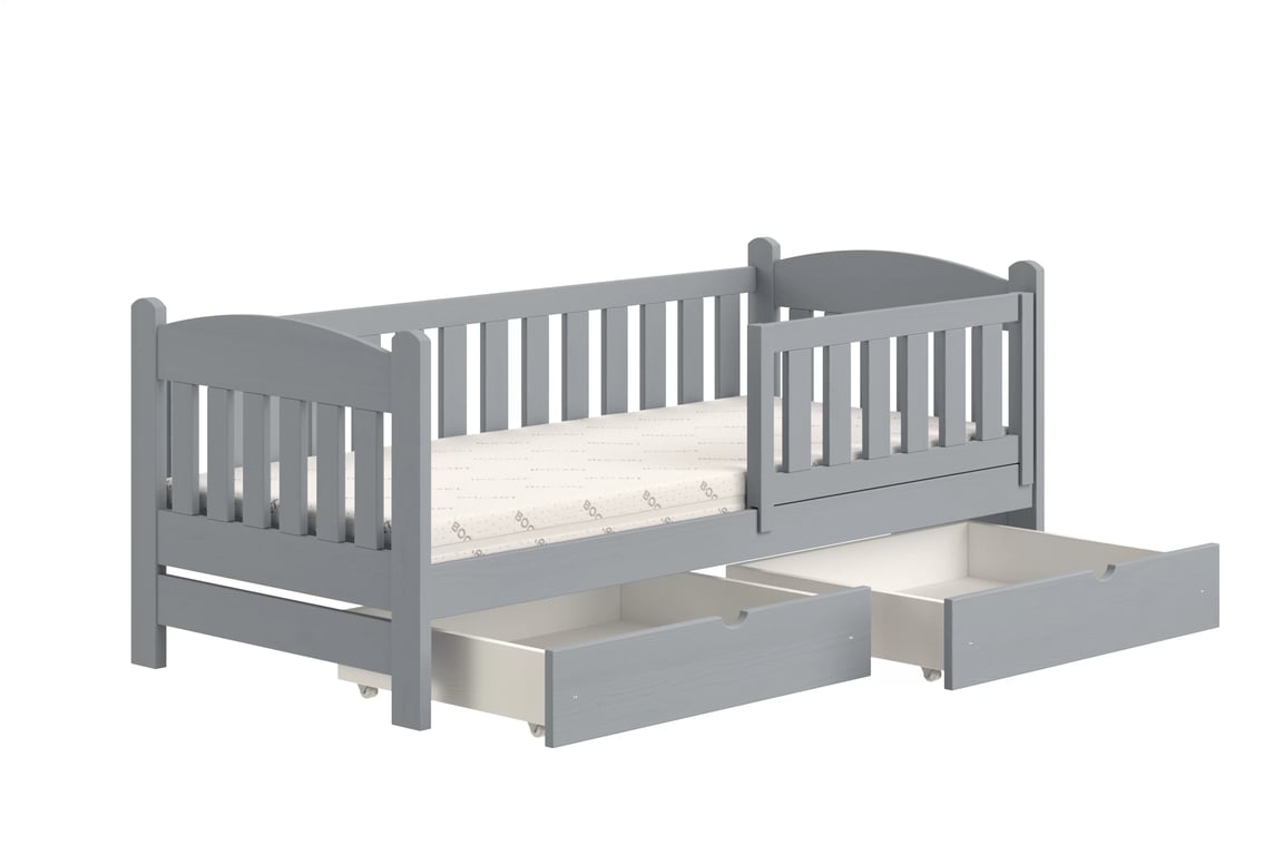 Detská posteľ Alvins so zásuvkami - 80x200 cm - šedá Posteľ dzieciece Alvins 80x200 drevená so zásuvkami - šedý