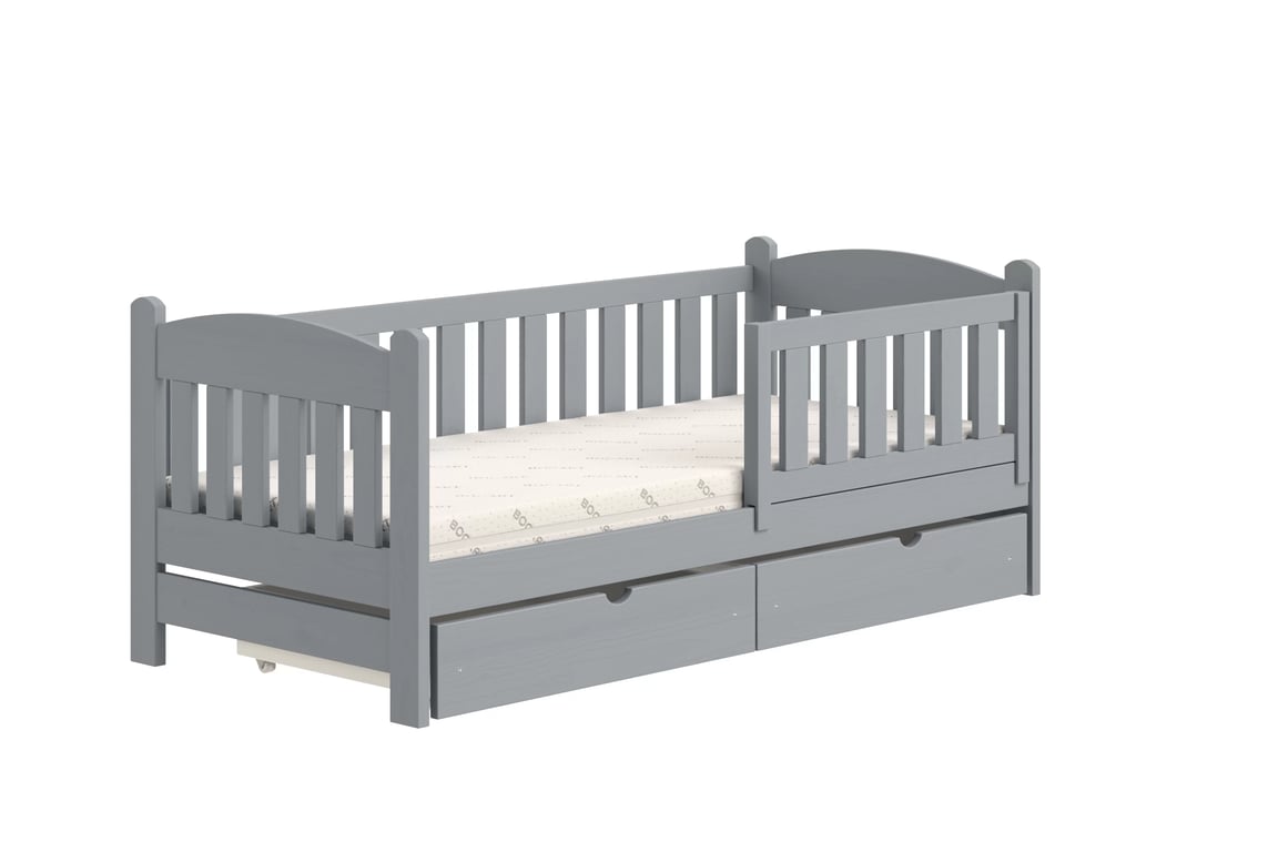 Alvins fa gyermekágy - szürke / 90x180 Lozko dzieciece Alvins 90x180 fábol fiokokkal - szürke