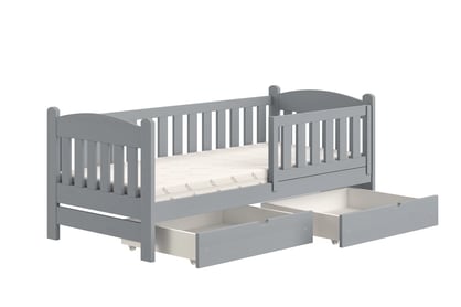 Pat pentru copii din lemn Alvins - 90x190 / gri