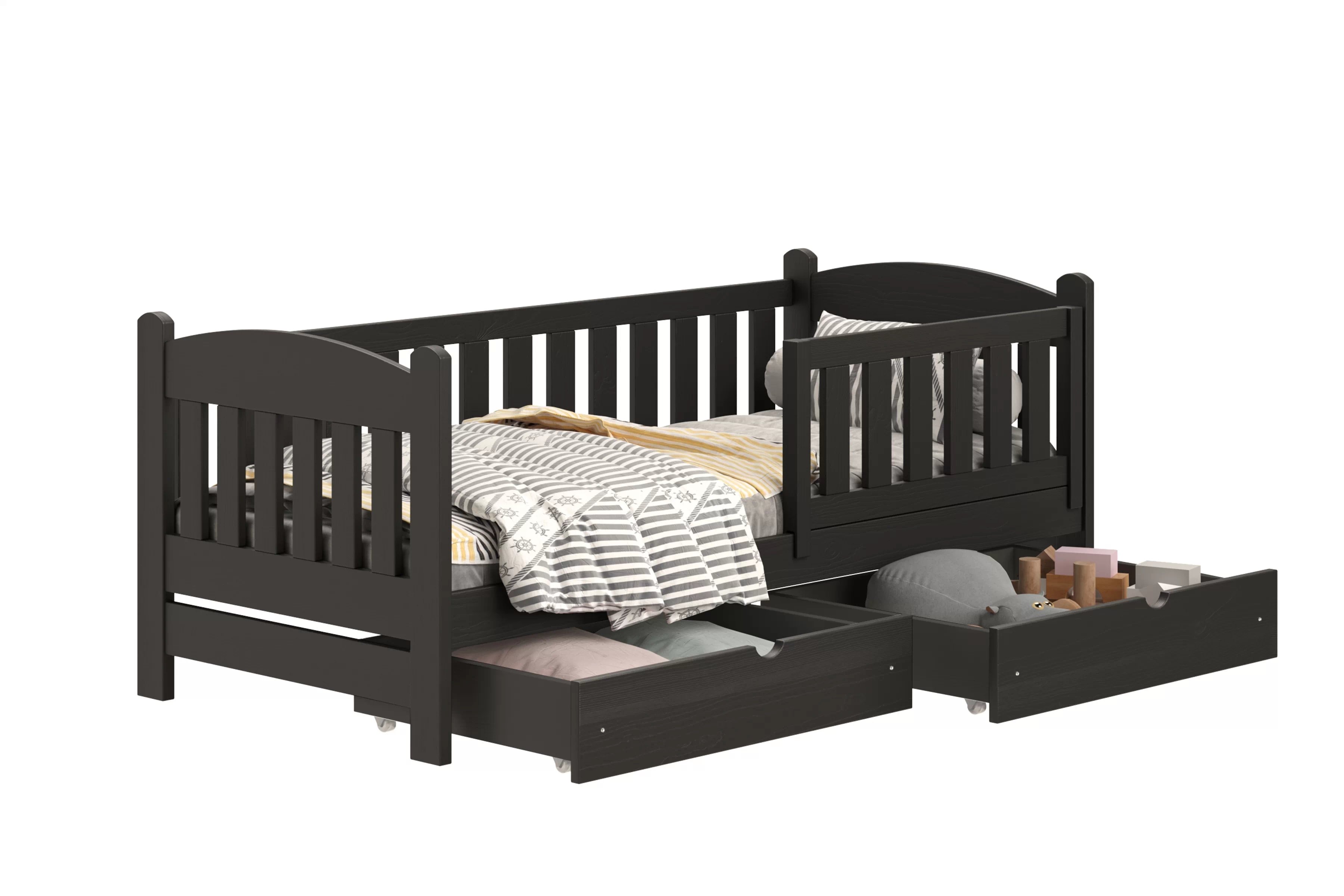 Dětská postel Alvins 90x200 cm - černá Postel dzieciece Alvins 90x200 dřevěná se zásuvkami - černá