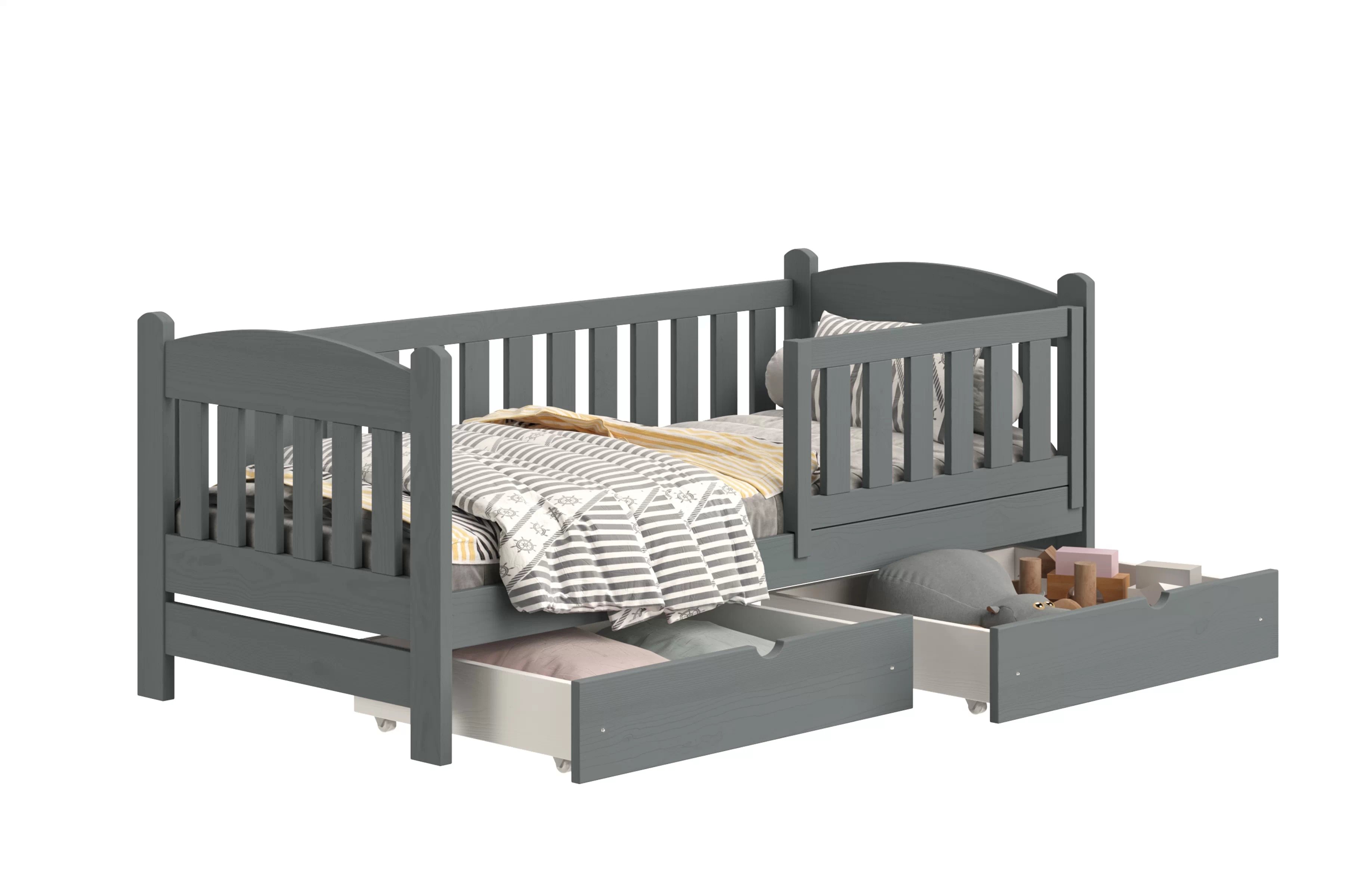 Dětská postel Alvins 90x200 cm - grafitová Postel dzieciece Alvins 90x200 dřevěná se zásuvkami - grafit