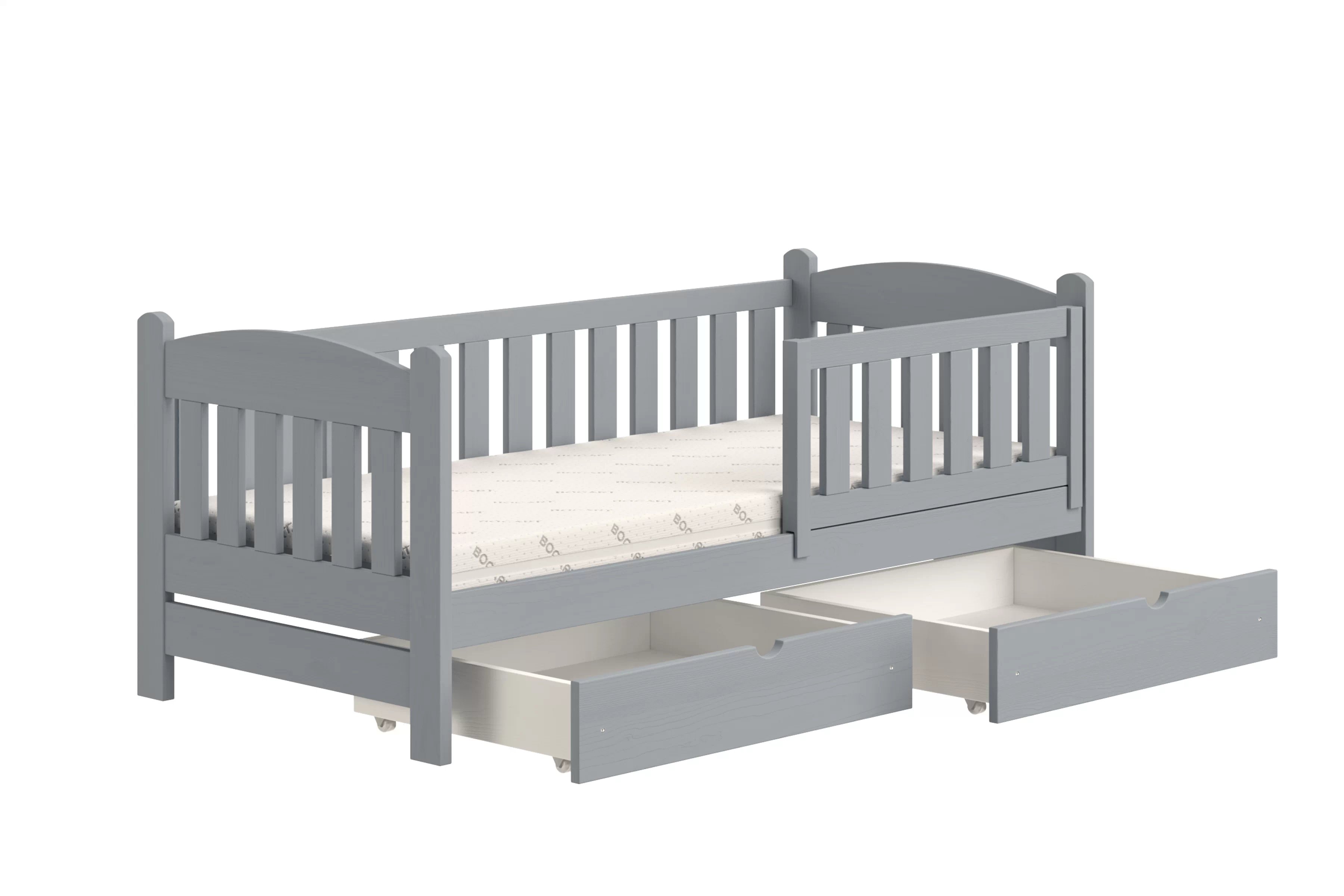 Dětská postel Alvins 90x200 cm - šedá Postel dzieciece Alvins 90x200 dřevěná se zásuvkami - šedá