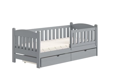 Alvins fa gyermekágy - szürke / 90x200 Lozko dzieciece Alvins 90x200 fábol fiokokkal - szürke