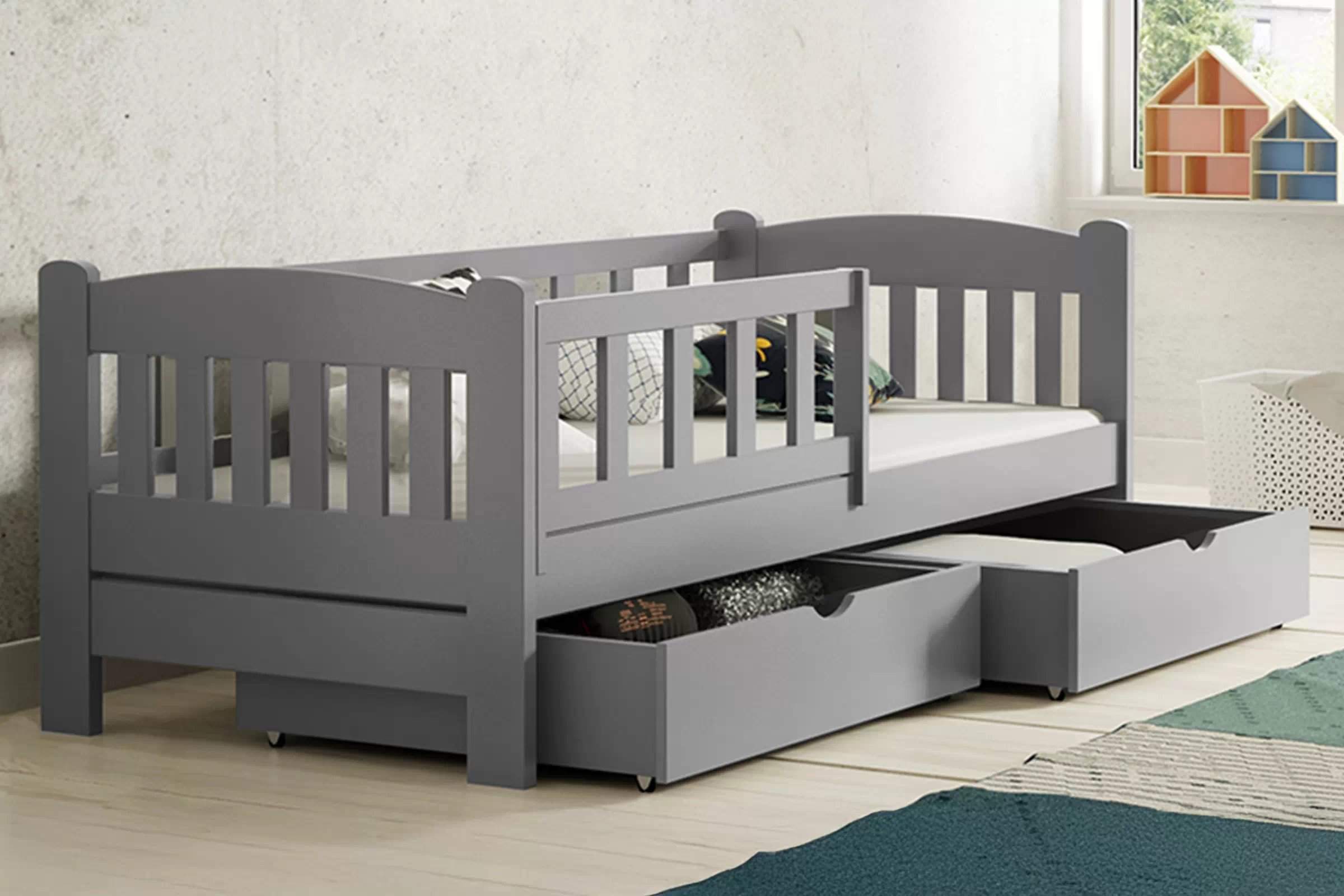 Dětská postel Alvins 80x180 cm - šedá Postel dzieciece Alvins dřevěná se zásuvkami - 80x180 / šedá