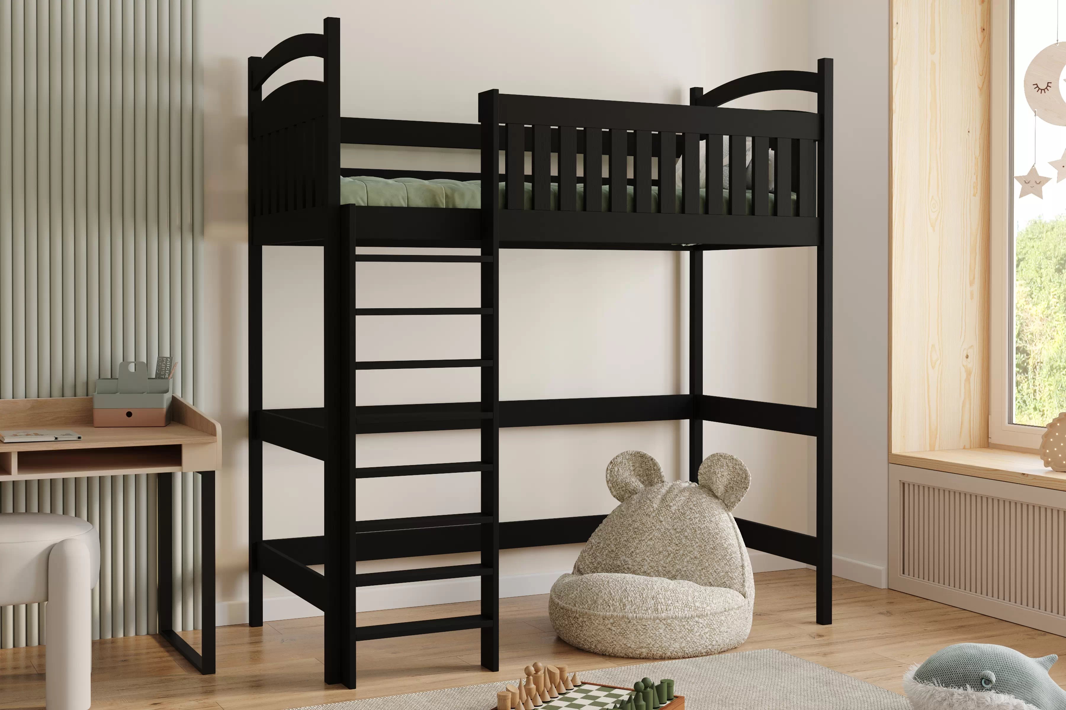 Vyvýšená detská posteľ Amely ZP 006 - Farba Čierny, rozmer 80x160 Posteľ dzieciece Amely 80x160 vyvýšená - Čierny