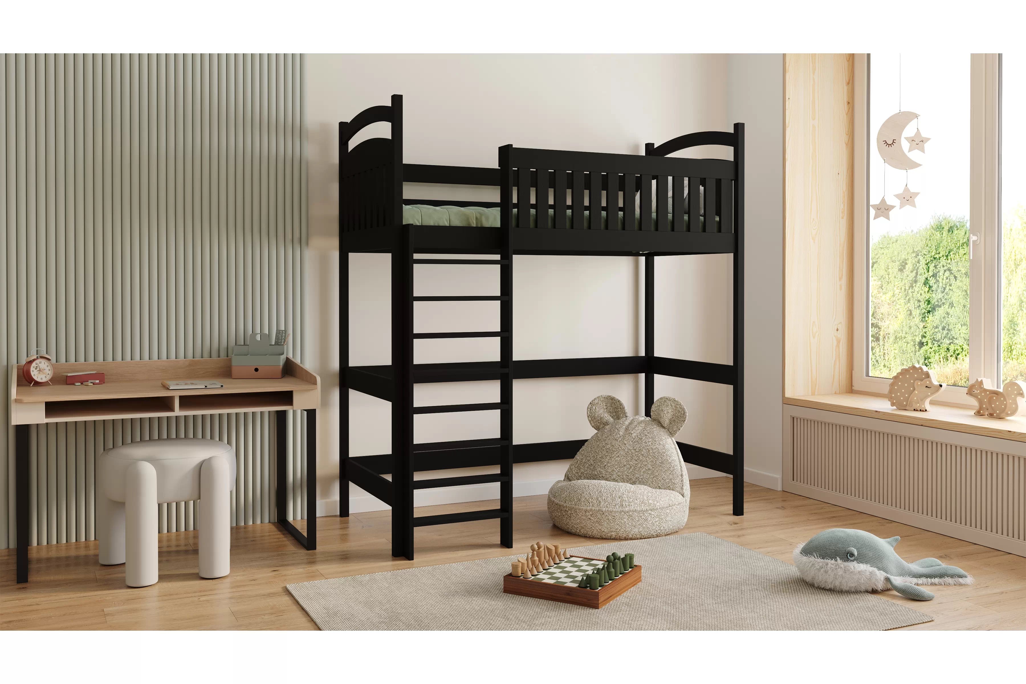 Vyvýšená detská posteľ Amely ZP 006 - Farba Čierny, rozmer 80x160 Posteľ dzieciece Amely 80x160 vyvýšená - Čierny