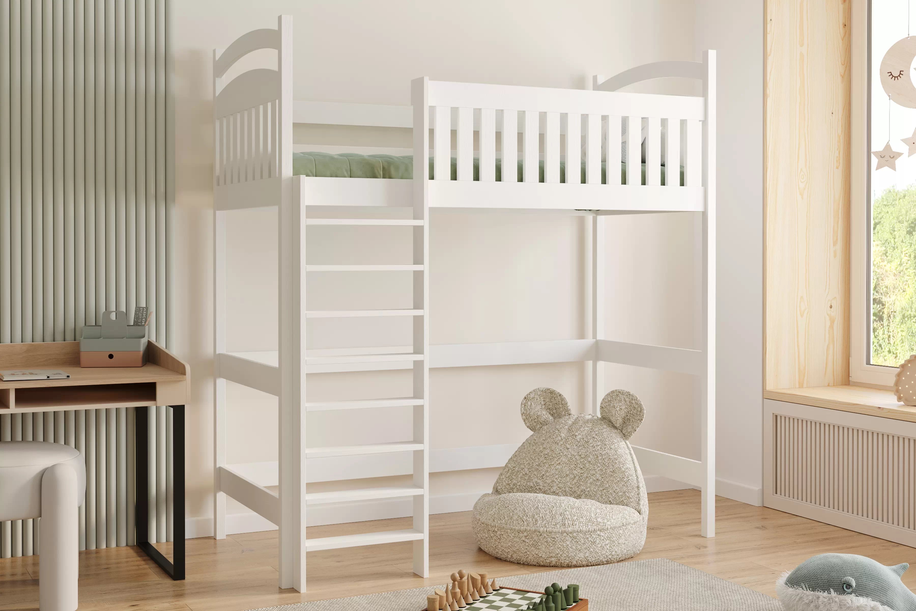 Vyvýšená detská posteľ Amely ZP 006 - Farba Biely, rozmer 80x180 Posteľ dzieciece Amely 80x180 vyvýšená - Biely