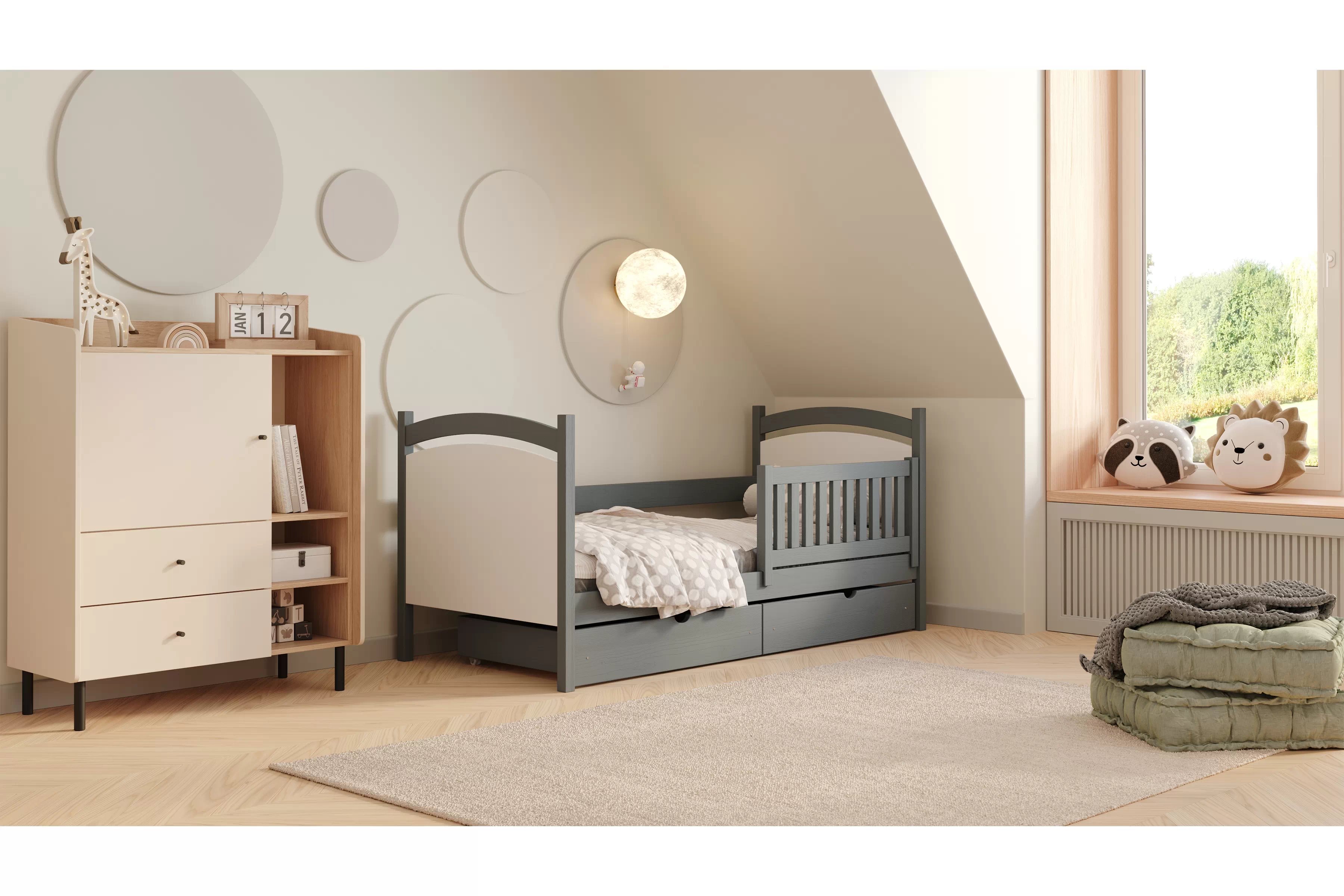 Dětská postel Amely s tabulí na fixy 80x180 cm - grafitová Postel dzieciece Amely 80x180 z tablica suchoscieralna - grafit