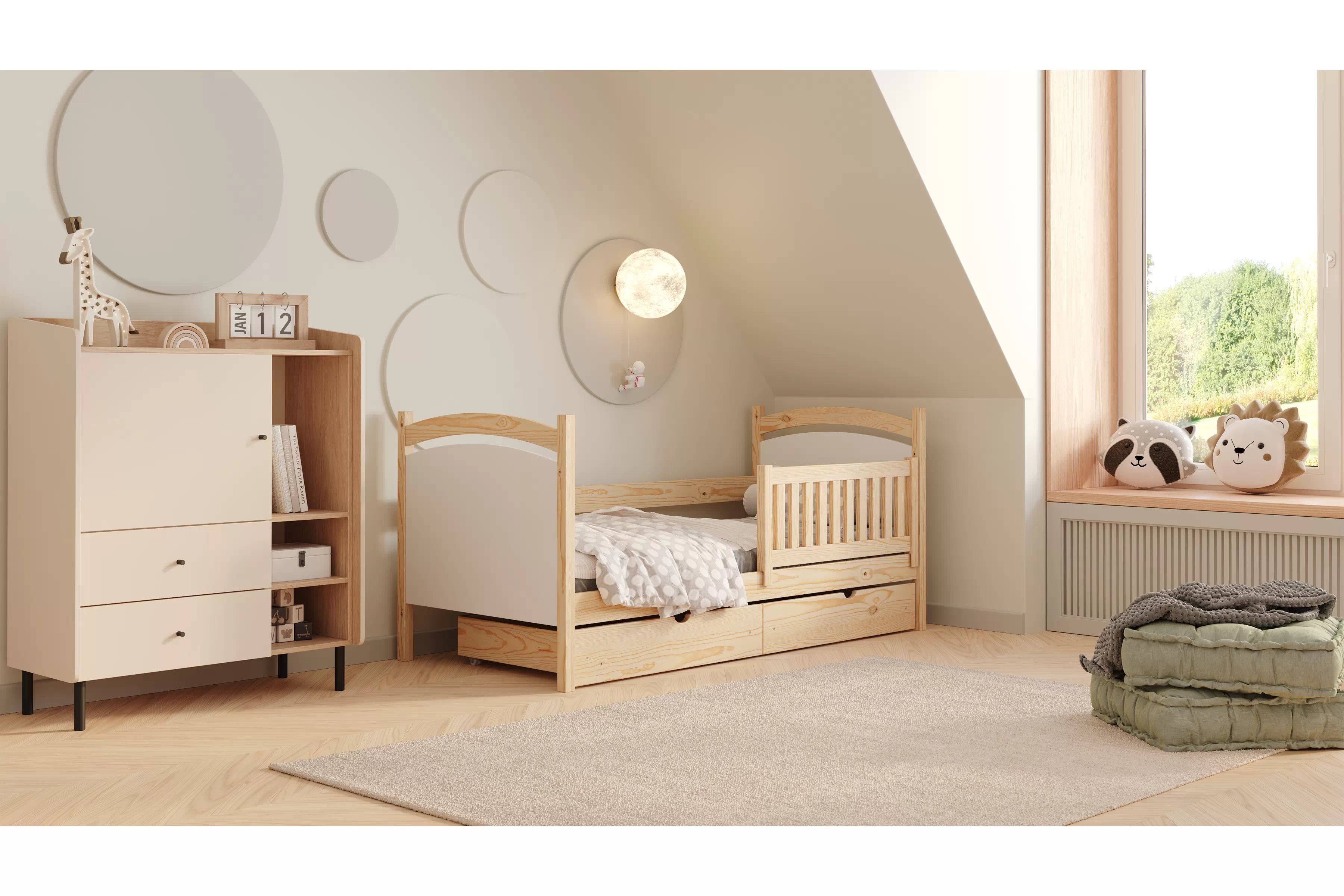 Detská posteľ s tabuľou Amely - Farba Borovica, rozmer 80x180 Posteľ dzieciece Amely 80x180 z tablica suchoscieralna - Borovica